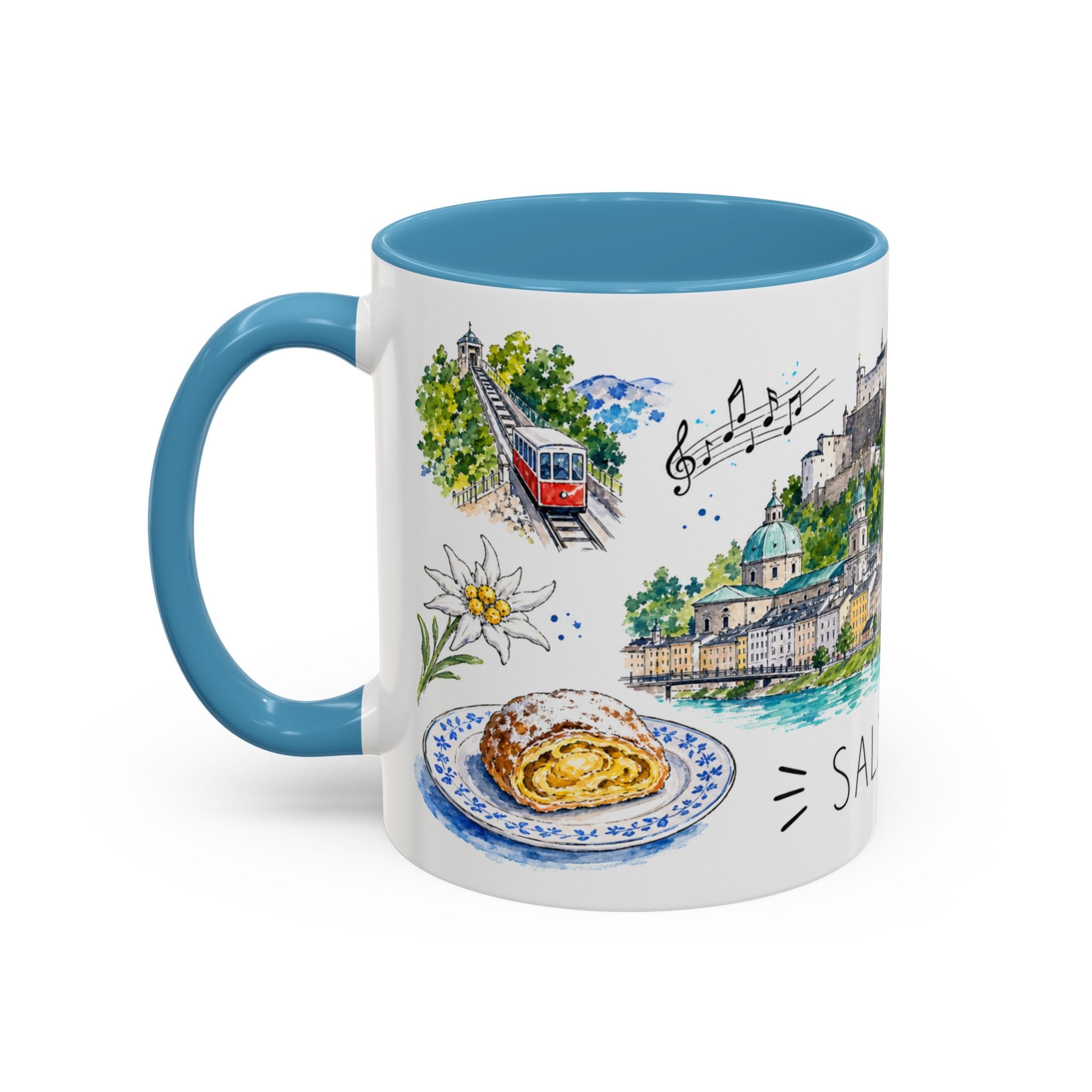 Salzburg Illustrated Travel Mug | City Souvenir Accent Coffee Mug | 11oz 15oz Ceramic Cup