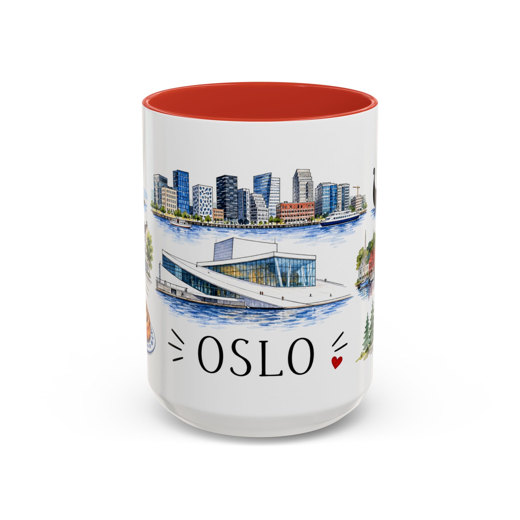 Oslo Illustrated Travel Mug | City Souvenir Accent Coffee Mug | 11oz 15oz Ceramic Cup