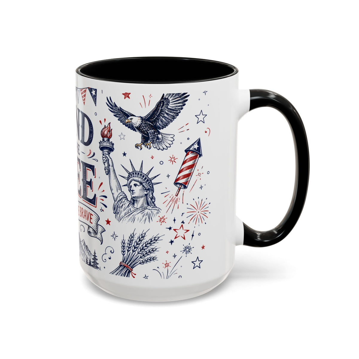 Land of the Free Coffee Mug | Home of the Brave 4th of July Gift | Accent Color Ceramic 11oz 15oz