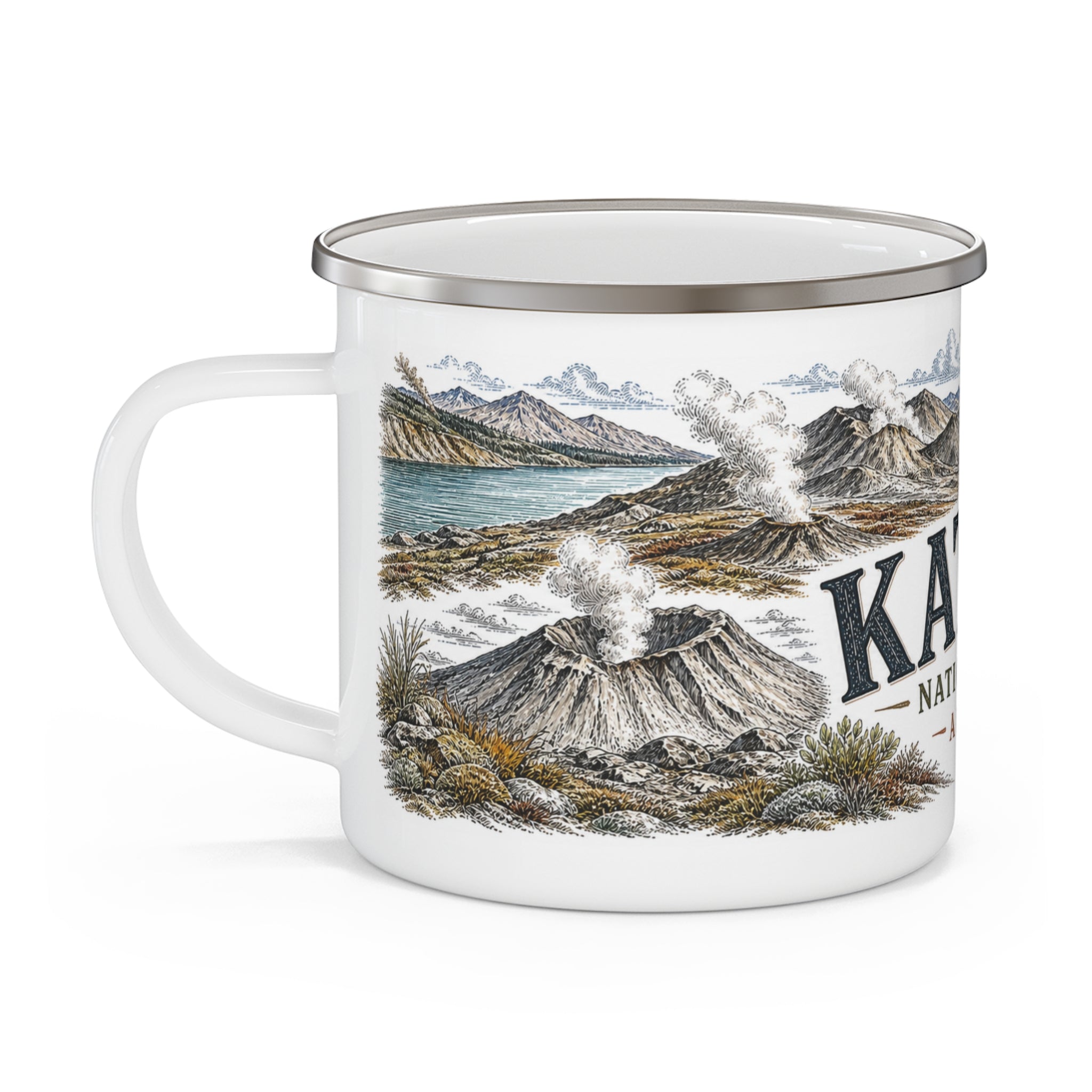 Katmai National Park Vintage Enamel Camping Mug | 12oz National Park Hiking Gift