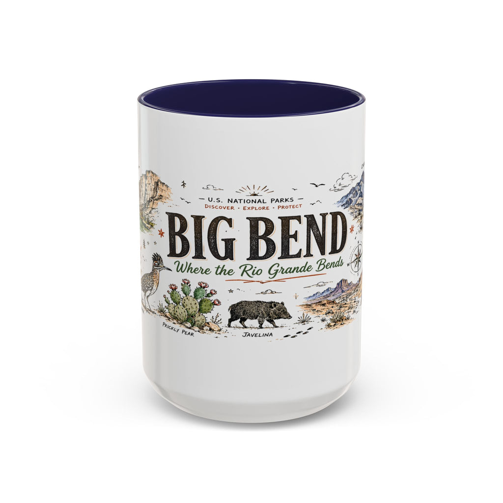 Big Bend National Park Coffee Mug | Texas Desert River Canyon Hiking Gift | Accent Color Ceramic 11oz 15oz
