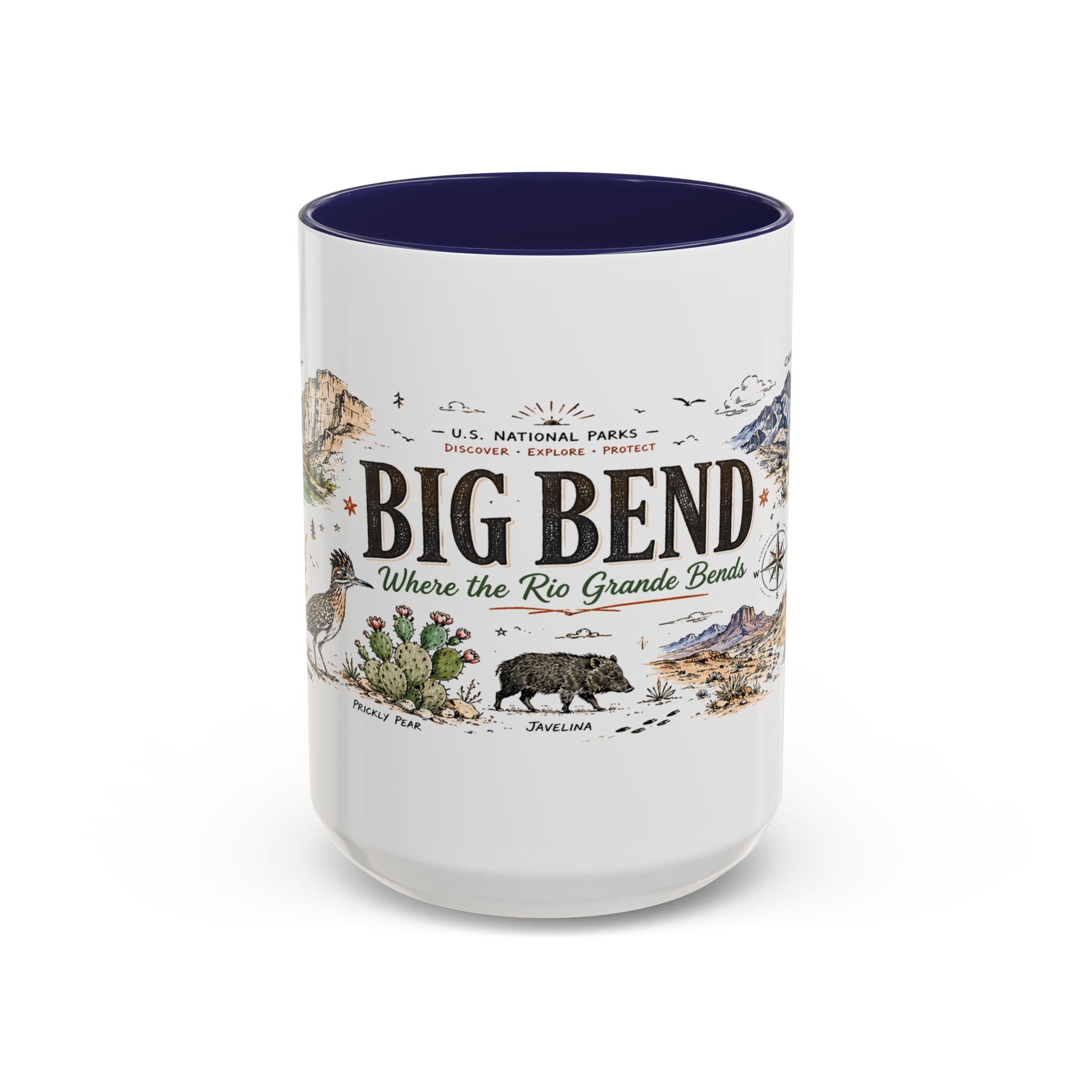 Big Bend National Park Coffee Mug | Texas Desert River Canyon Hiking Gift | Accent Color Ceramic 11oz 15oz