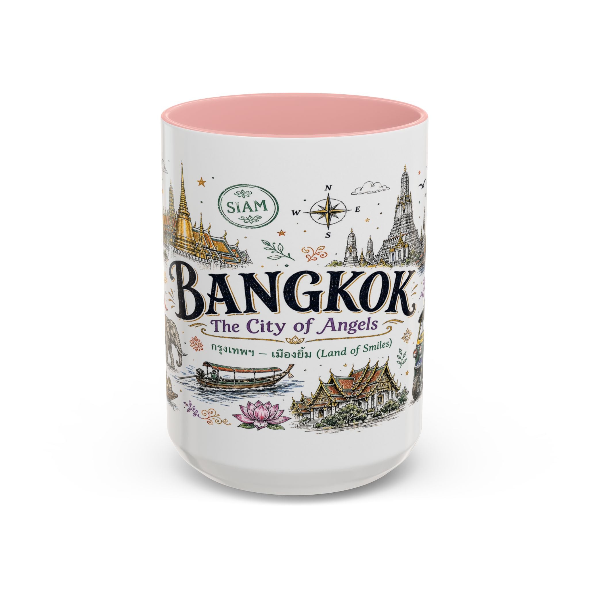 Bangkok Coffee Mug | Thailand Souvenir Travel Gift | Accent Color Ceramic 11oz 15oz