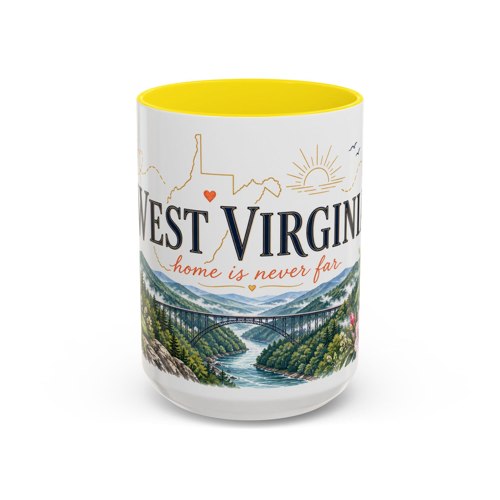 West Virginia State Map Mug | Appalachian Bridge, Rhododendron Accent Coffee Cup