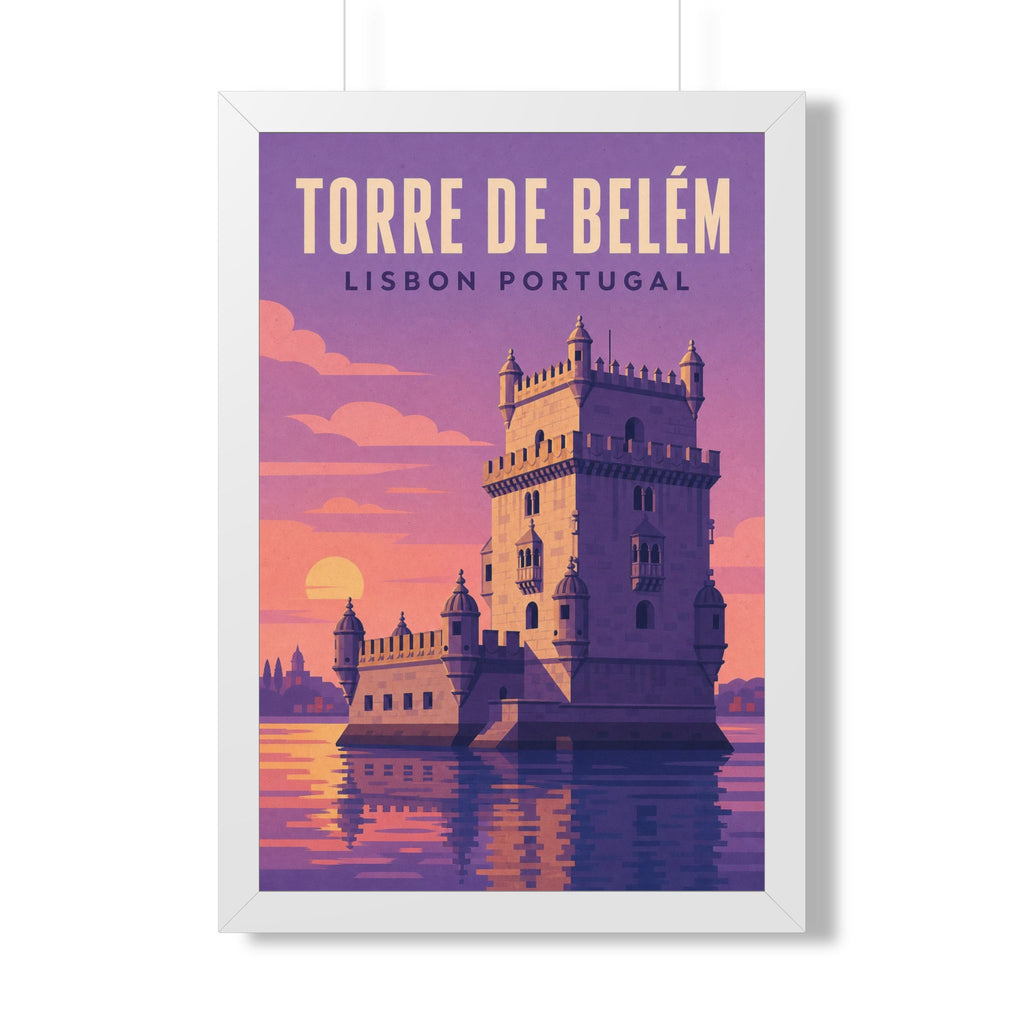 Belém Tower Lisbon Portugal Framed Poster | Vintage Travel Wall Art | Black Walnut White Frame | 16x24 20x30