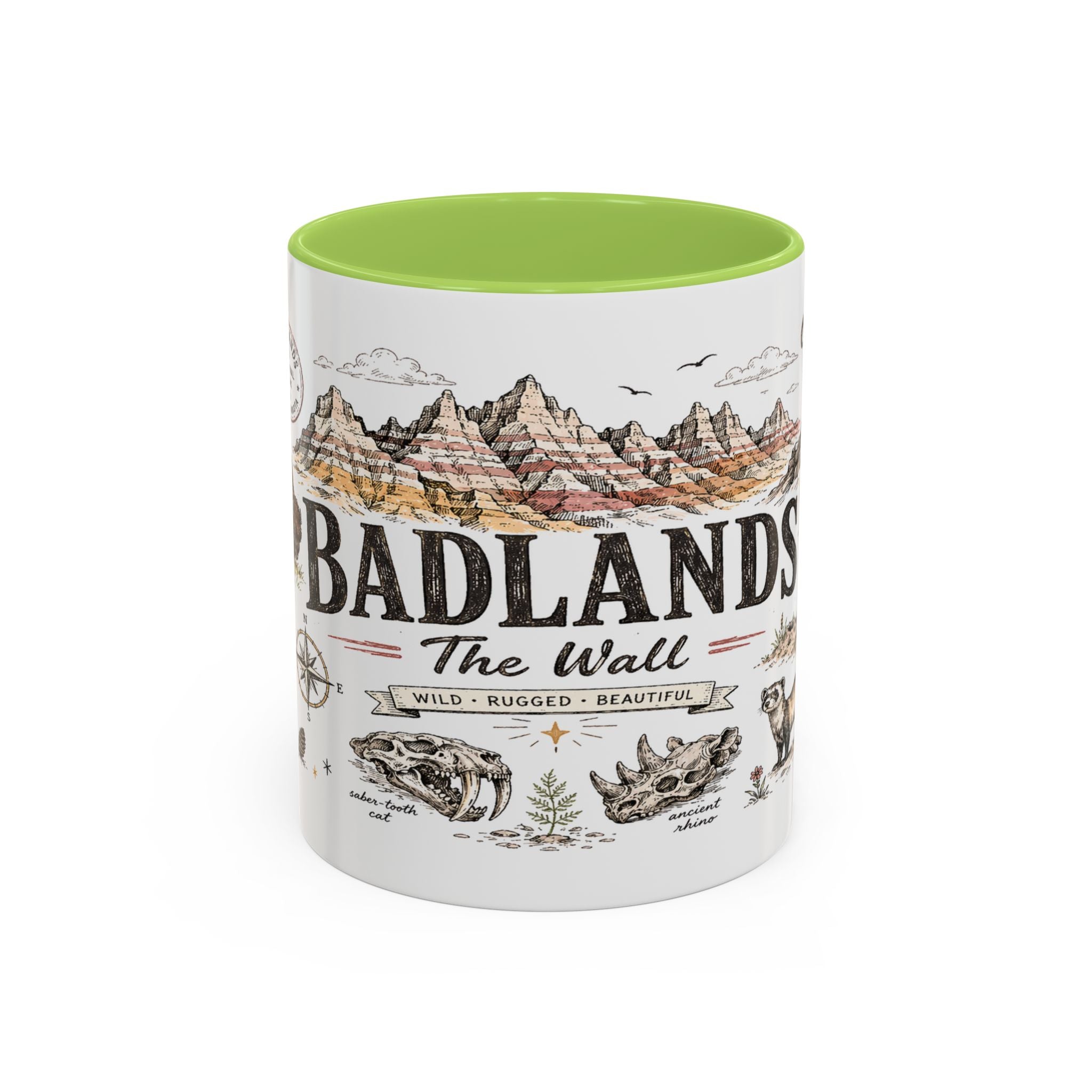 Badlands National Park Coffee Mug | South Dakota Prairie Fossil Hiking Gift | Accent Color Ceramic 11oz 15oz