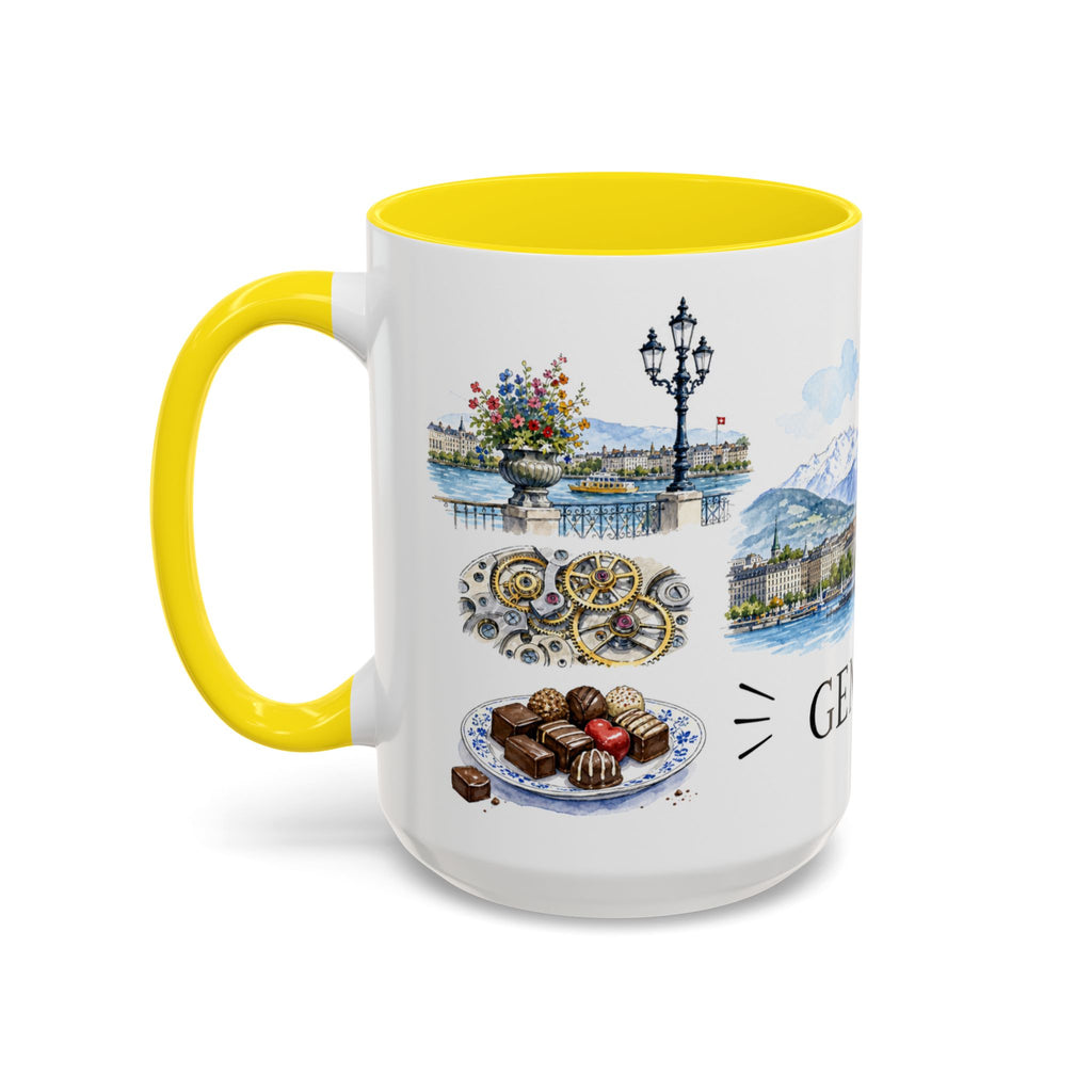 Geneva Illustrated Travel Mug | City Souvenir Accent Coffee Mug | 11oz 15oz Ceramic Cup