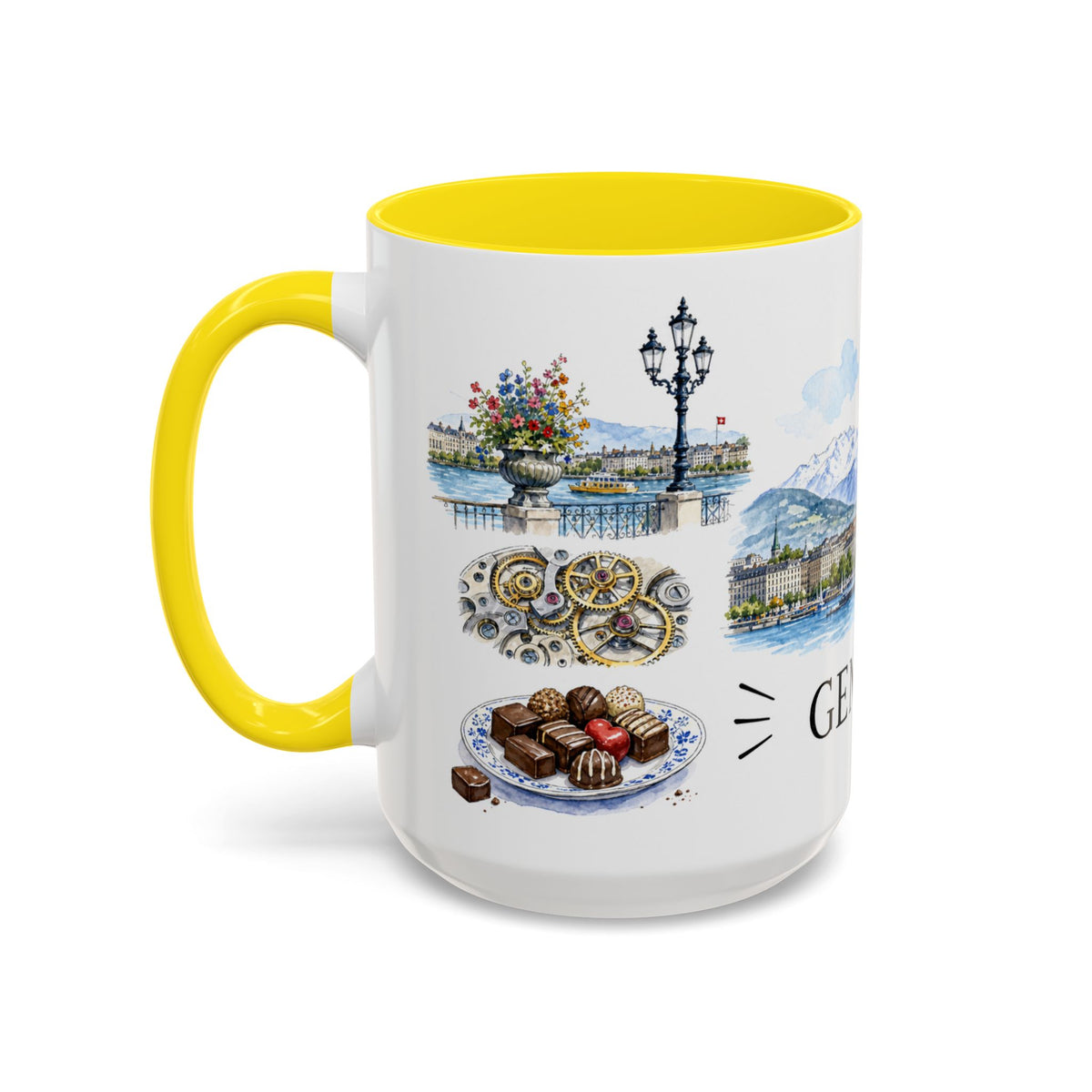 Geneva Illustrated Travel Mug | City Souvenir Accent Coffee Mug | 11oz 15oz Ceramic Cup