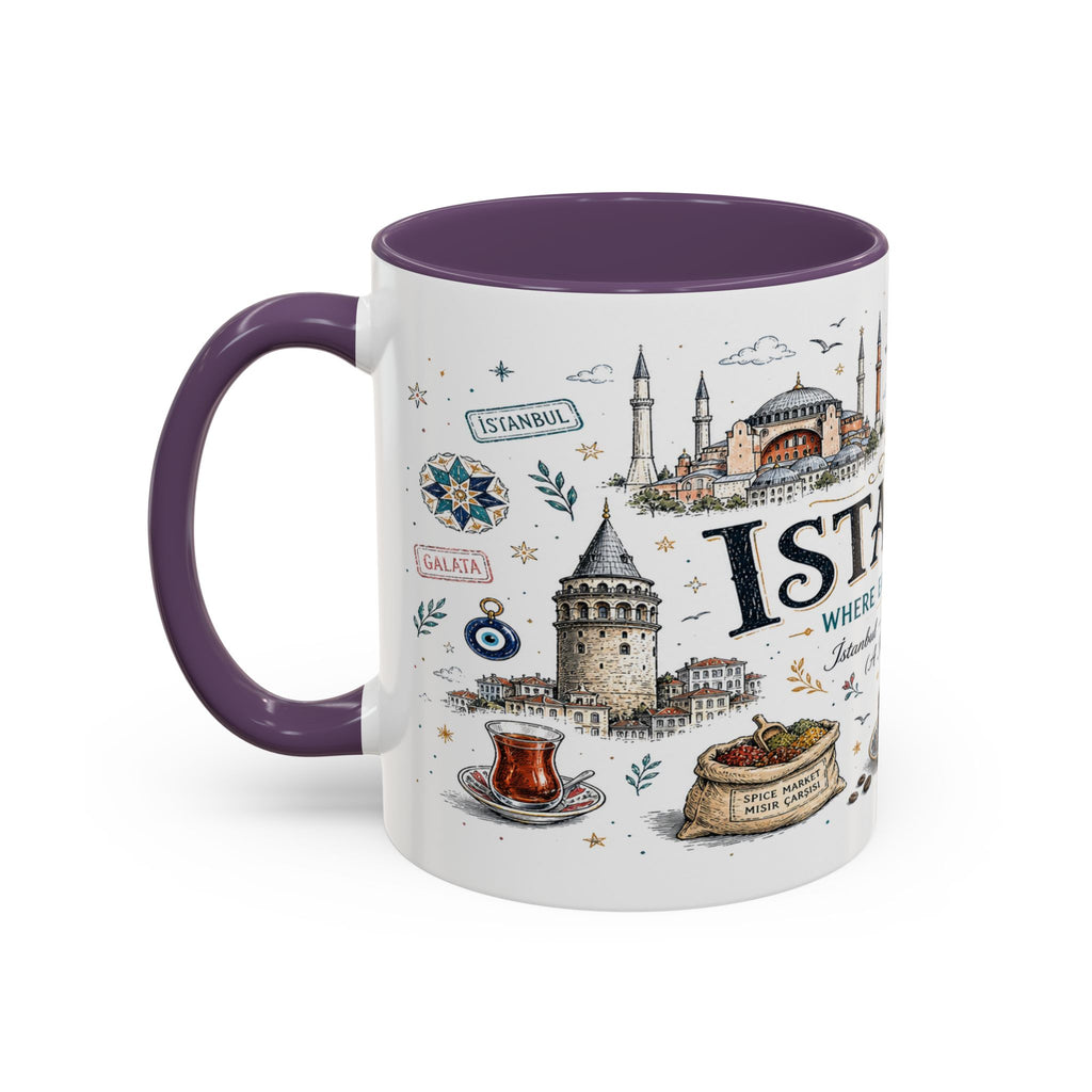 Istanbul Coffee Mug | Turkey Souvenir Travel Gift | Accent Color Ceramic 11oz 15oz