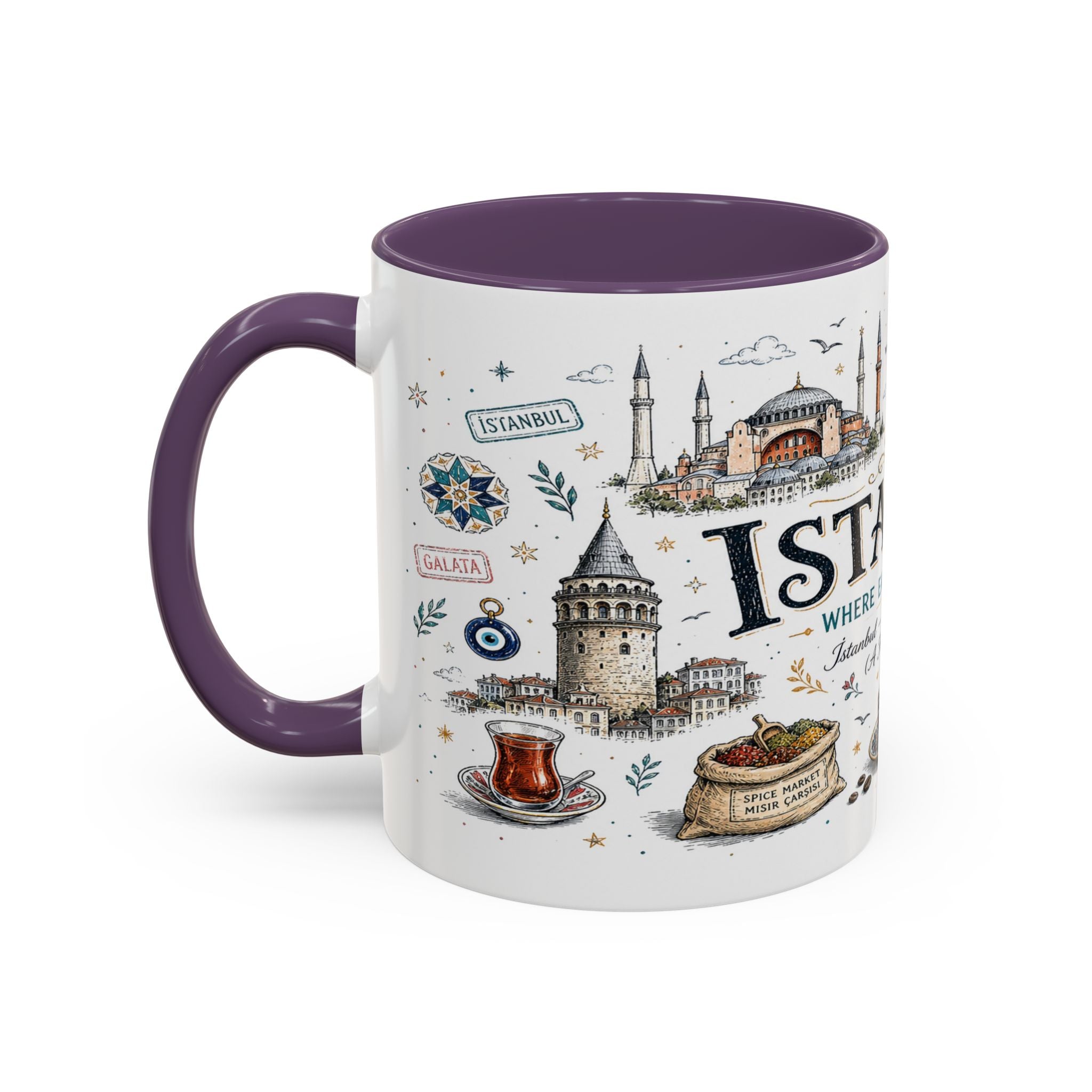 Istanbul Coffee Mug | Turkey Souvenir Travel Gift | Accent Color Ceramic 11oz 15oz