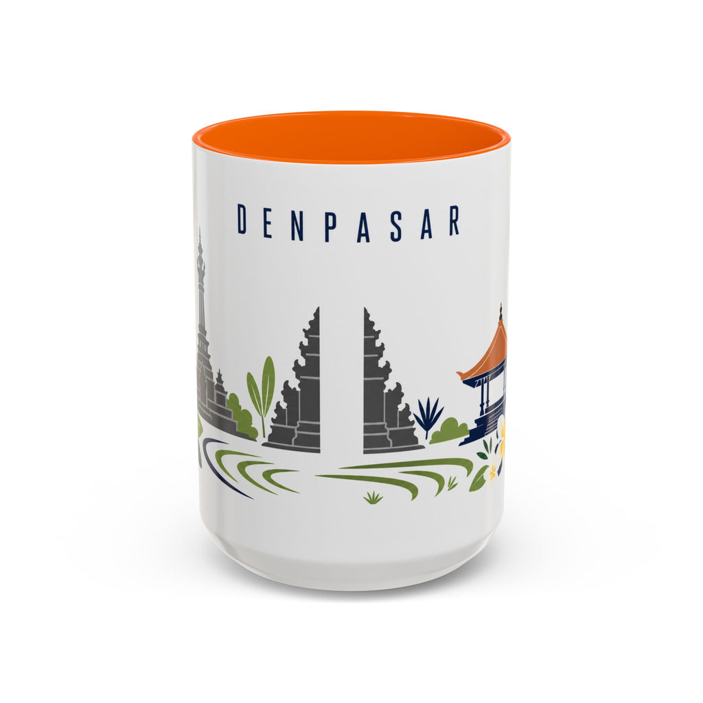 Denpasar Coffee Mug | Indonesia Travel Souvenir | Porcelain Decal City Gift | 11oz 15oz Accent Mug