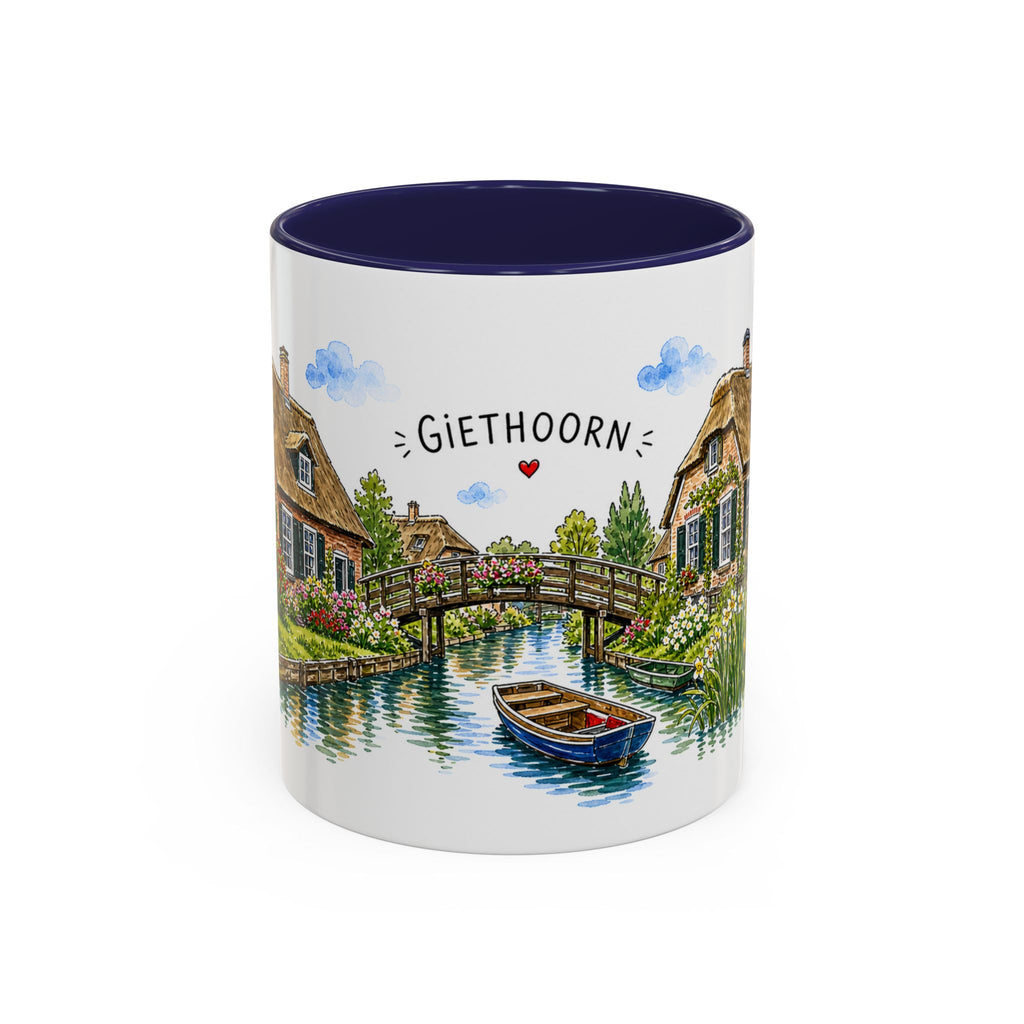 Giethoorn Illustrated Travel Mug | Netherlands Souvenir Accent Coffee Mug | 11oz 15oz Ceramic Cup