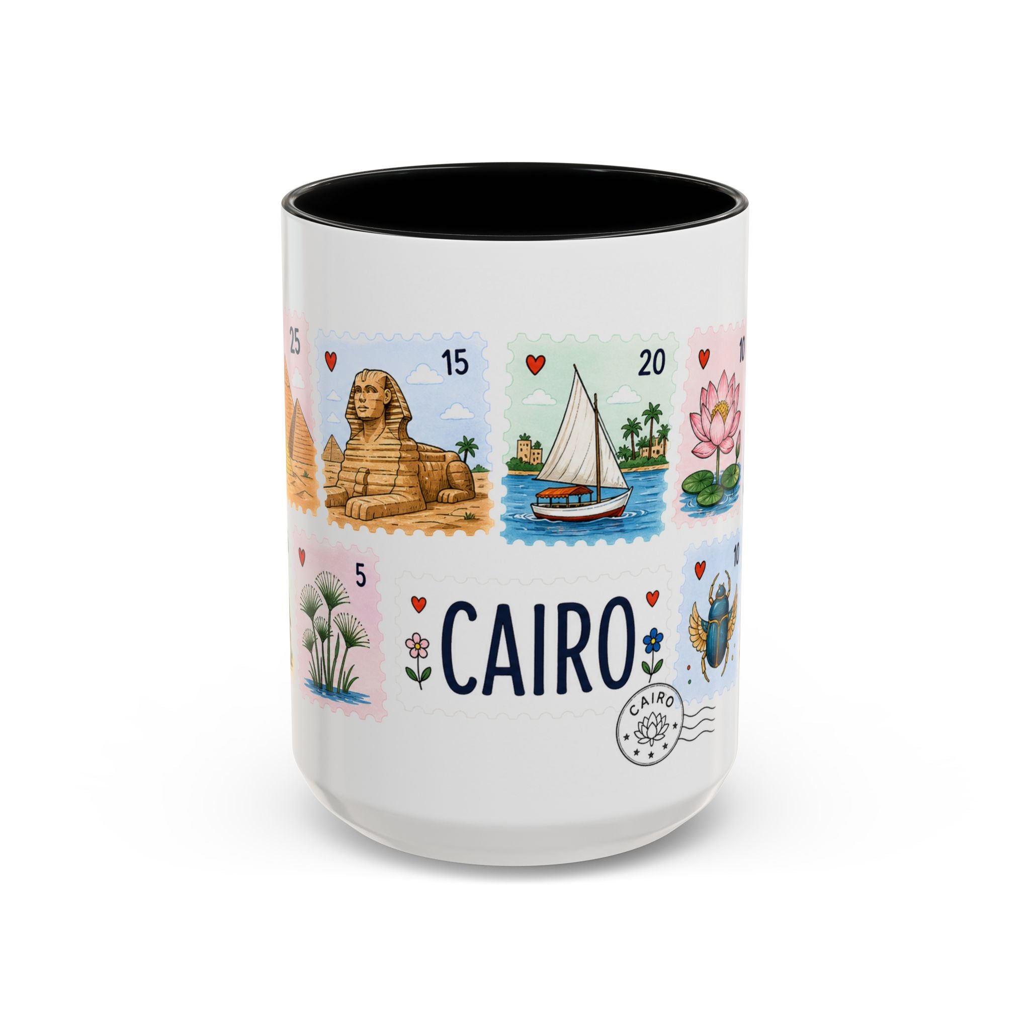 Cairo Coffee Mug | Postage Stamp Collage Mug | Travel Souvenir Accent Cup 11oz 15oz