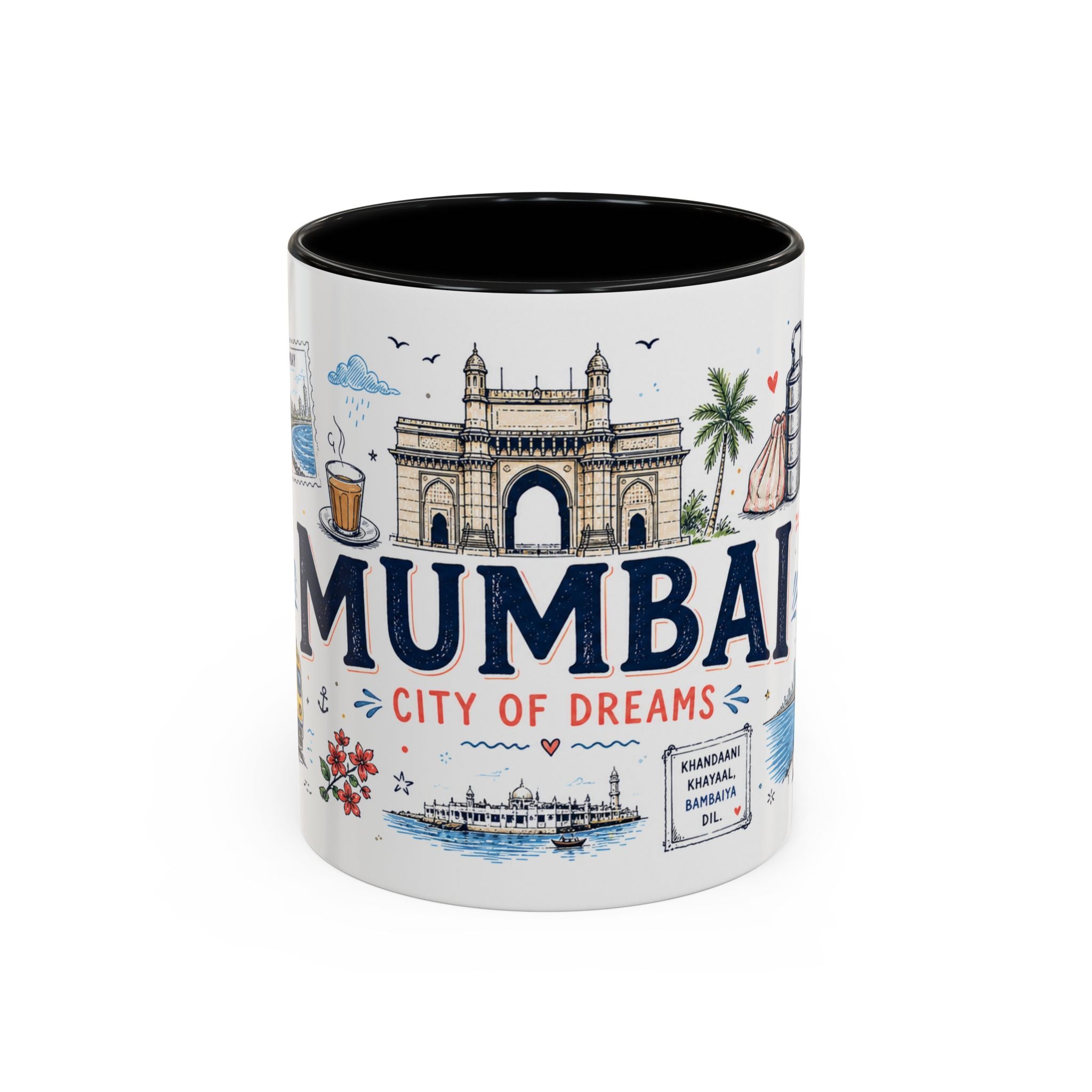 Mumbai Coffee Mug | India Souvenir Travel Gift | Accent Color Ceramic 11oz 15oz