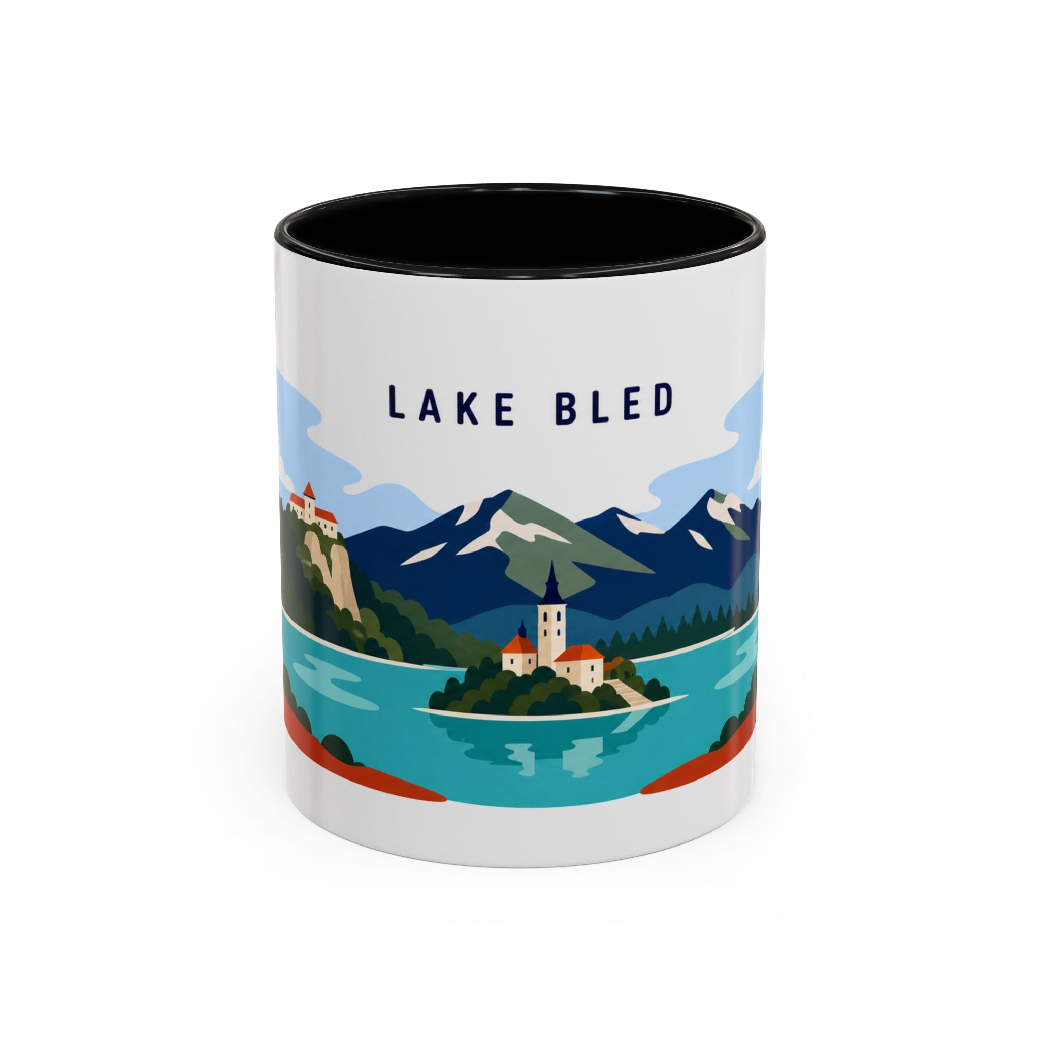 Lake Bled Coffee Mug | Travel Destination Souvenir Gift | Accent Color Ceramic 11oz 15oz