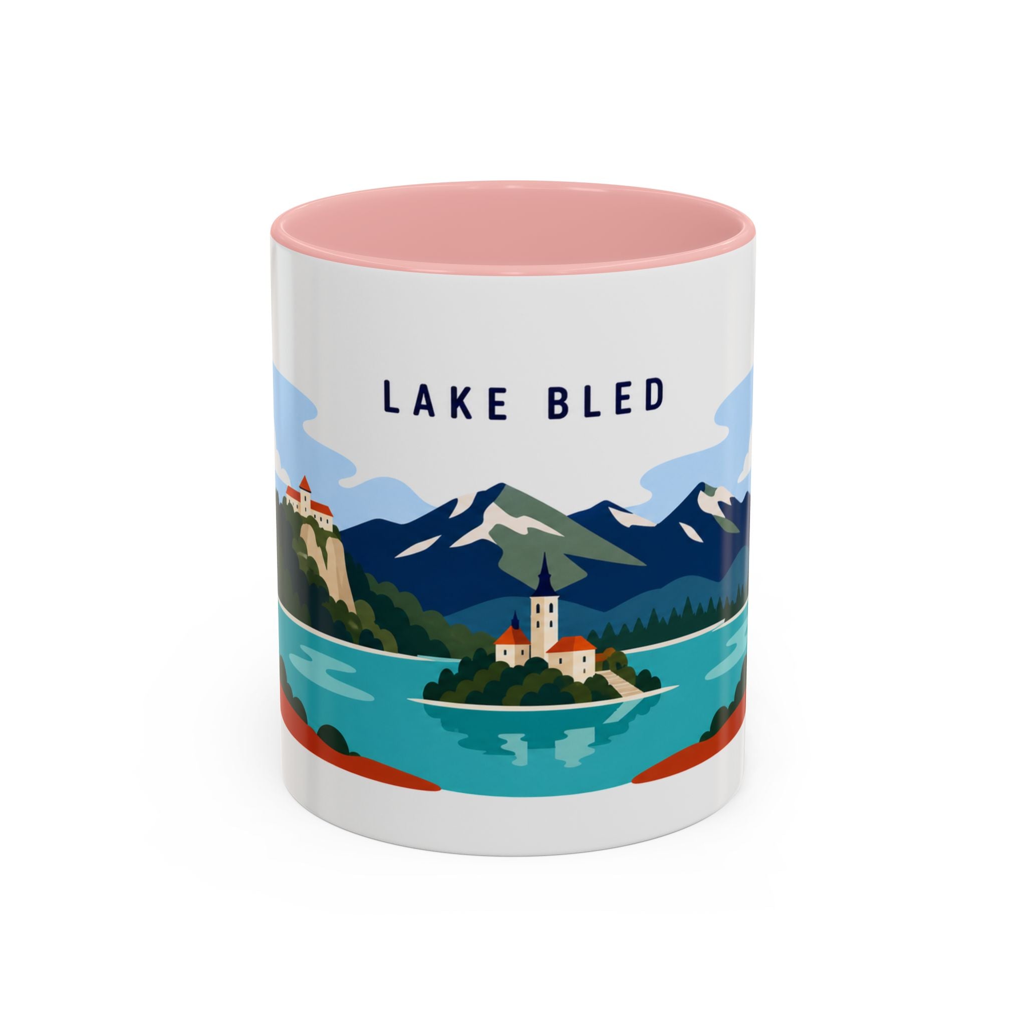 Lake Bled Coffee Mug | Travel Destination Souvenir Gift | Accent Color Ceramic 11oz 15oz