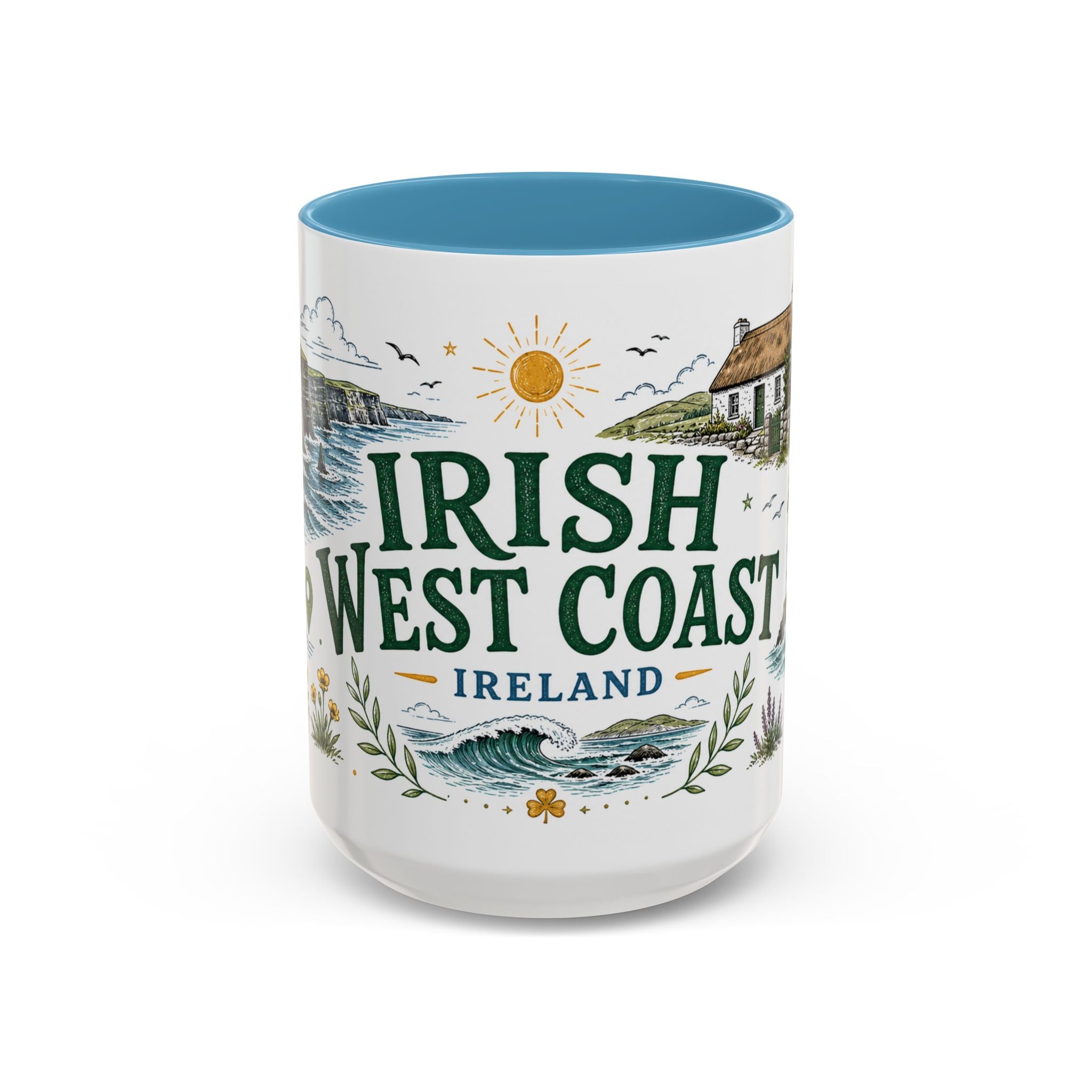Irish West Coast Coffee Mug | Travel Destination Souvenir Gift | Accent Color Ceramic 11oz 15oz