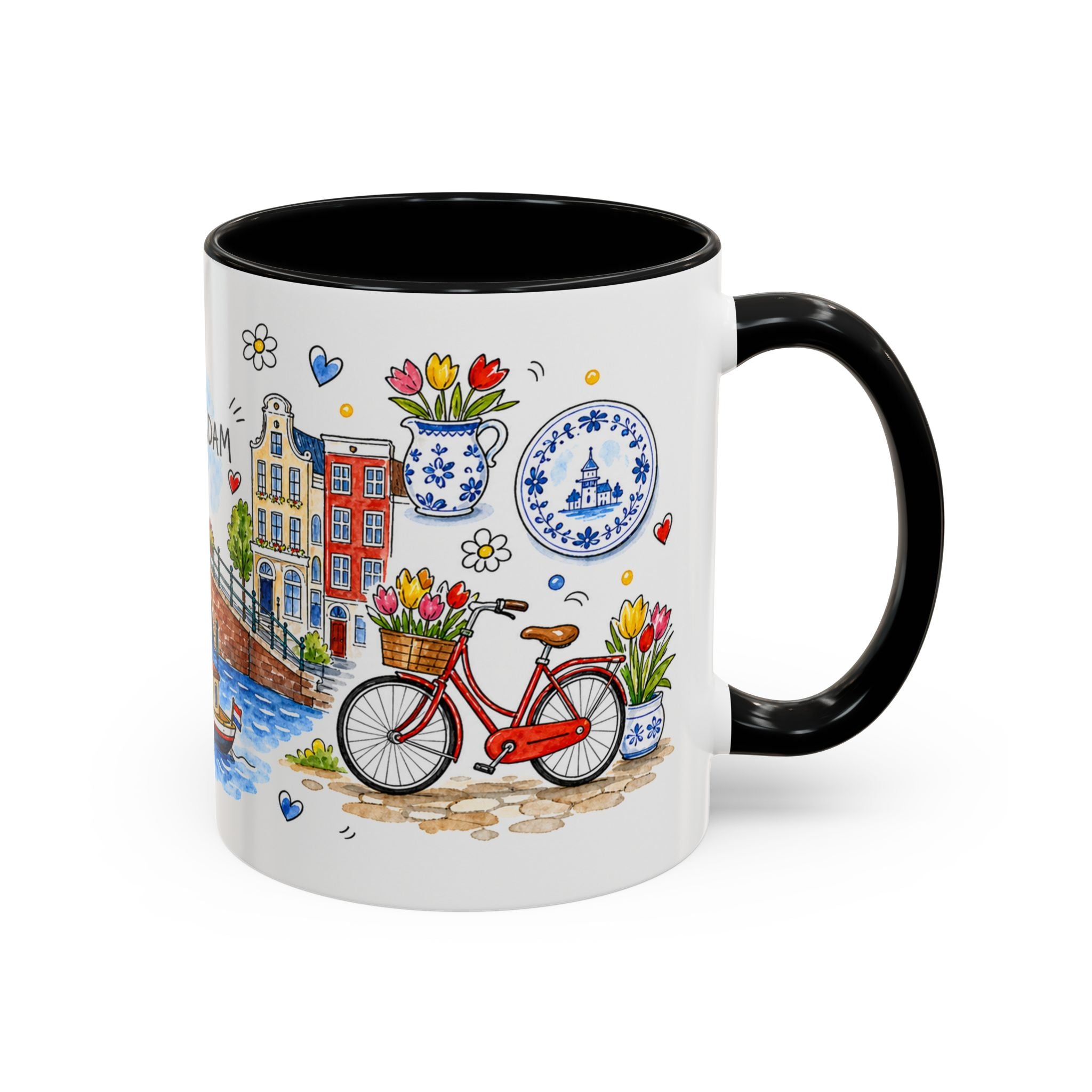 Amsterdam Travel Mug | European City Souvenir Accent Coffee Mug | 11oz 15oz Ceramic Cup