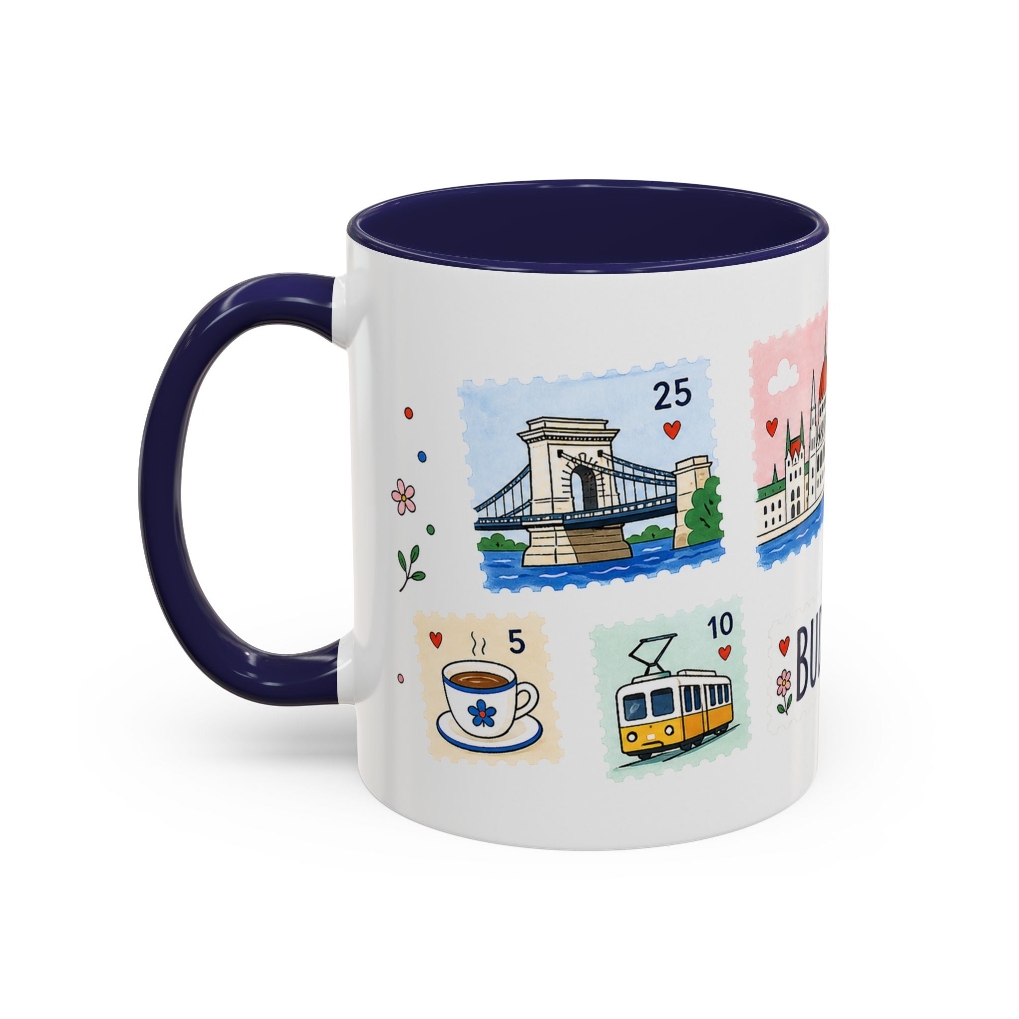 Budapest Coffee Mug | Postage Stamp Collage Mug | Travel Souvenir Accent Cup 11oz 15oz