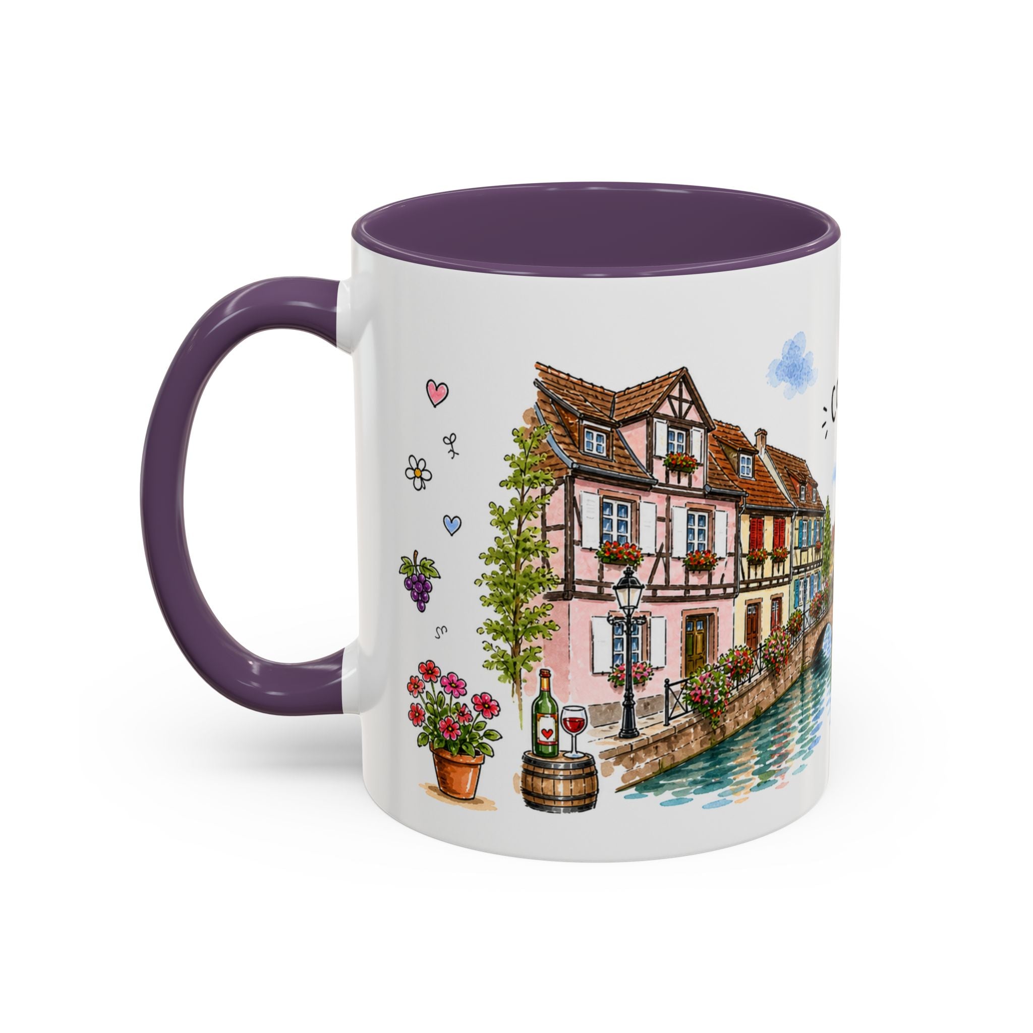 Colmar Illustrated Travel Mug | France Souvenir Accent Coffee Mug | 11oz 15oz Ceramic Cup