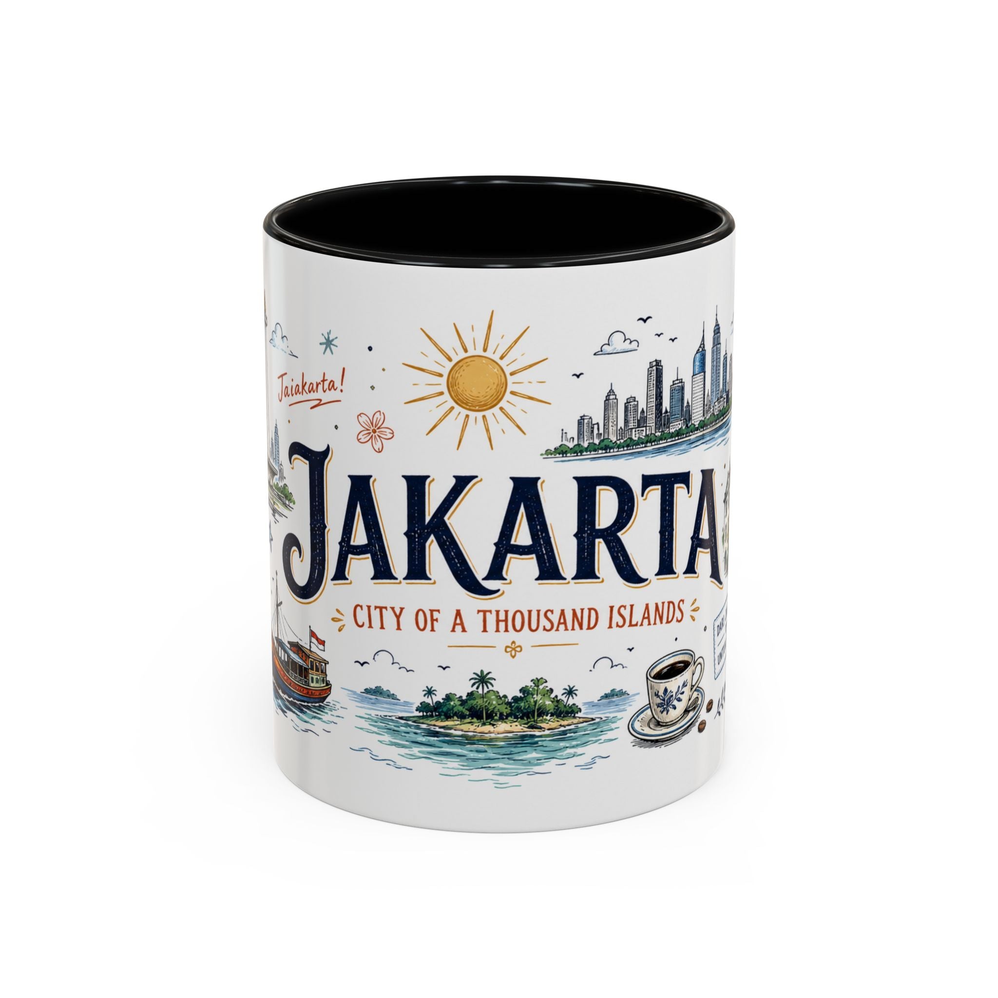 Jakarta Coffee Mug | Indonesia Souvenir Travel Gift | Accent Color Ceramic 11oz 15oz