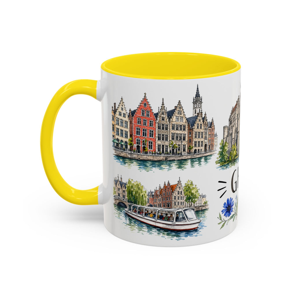 Ghent Illustrated Travel Mug | City Souvenir Accent Coffee Mug | 11oz 15oz Ceramic Cup