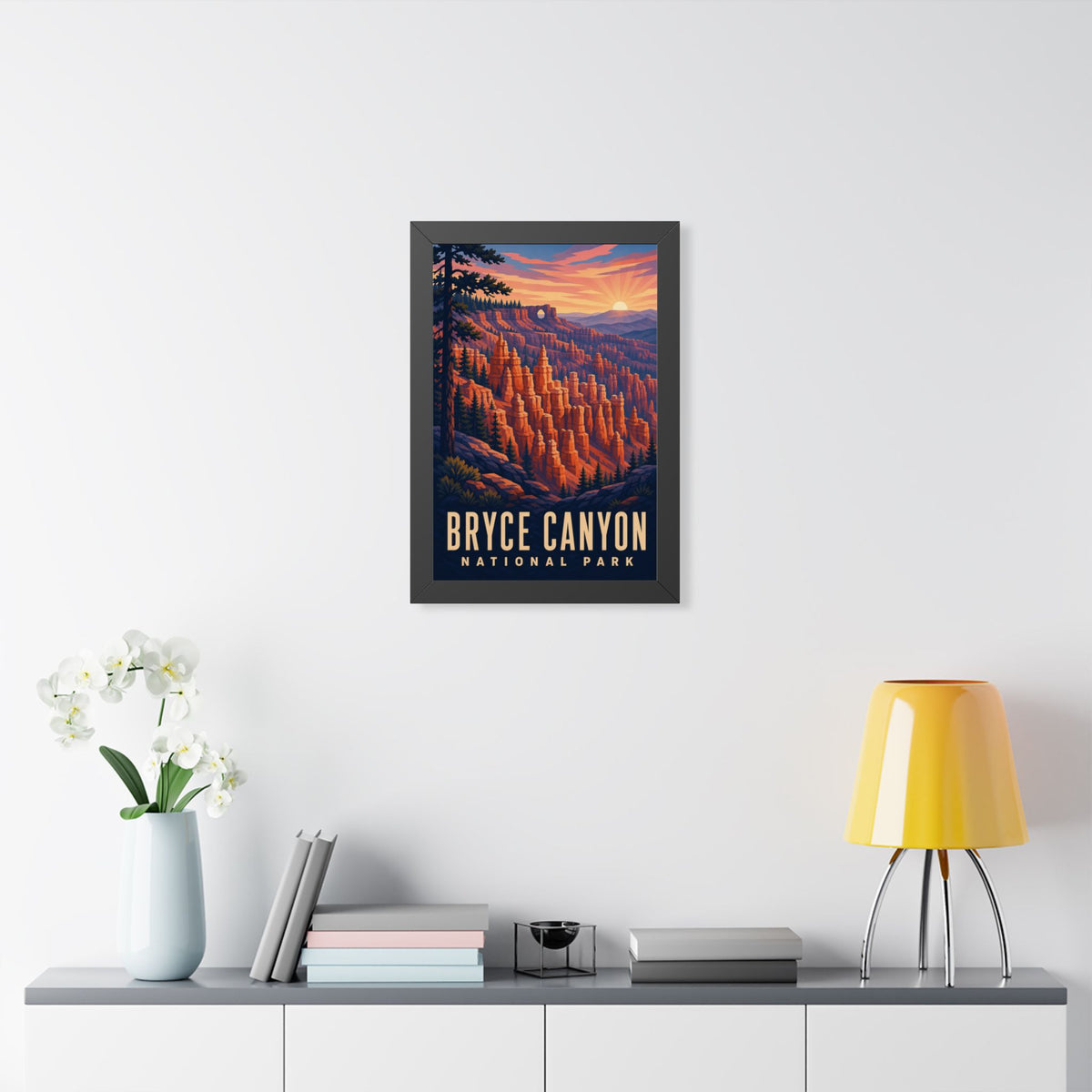 Bryce Canyon National Park Framed Poster | Vintage Travel Wall Art | Black Walnut White Frame | 16x24 20x30