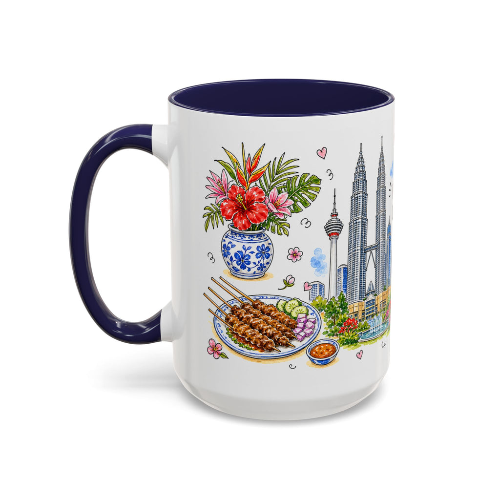 Kuala Lumpur Illustrated Travel Mug | City Souvenir Accent Coffee Mug | 11oz 15oz Ceramic Cup