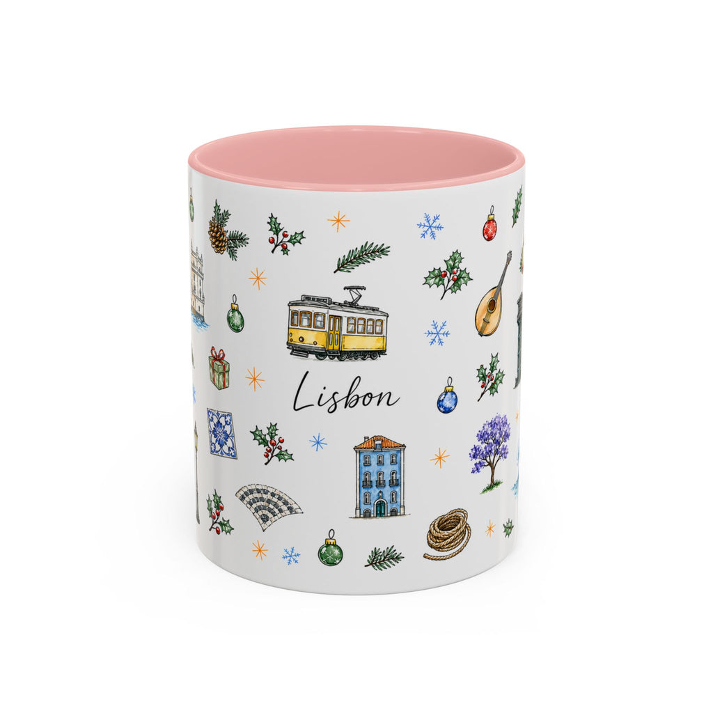 Lisbon Christmas Mug | Watercolor City Souvenir | Ceramic Coffee Cup 11oz 15oz