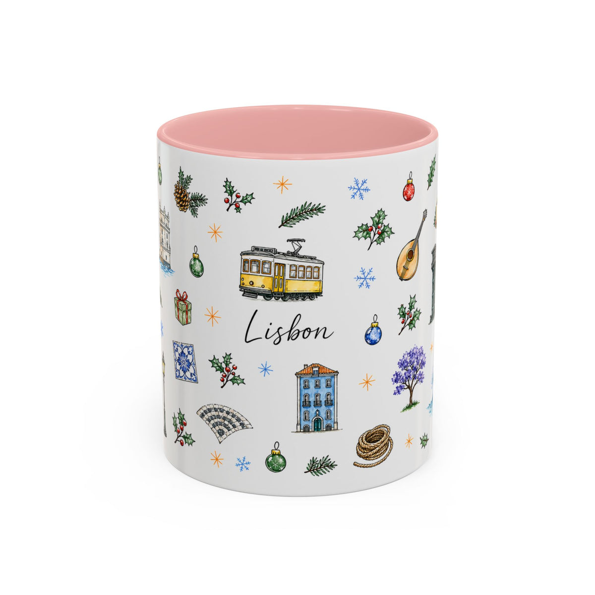 Lisbon Christmas Mug | Watercolor City Souvenir | Ceramic Coffee Cup 11oz 15oz