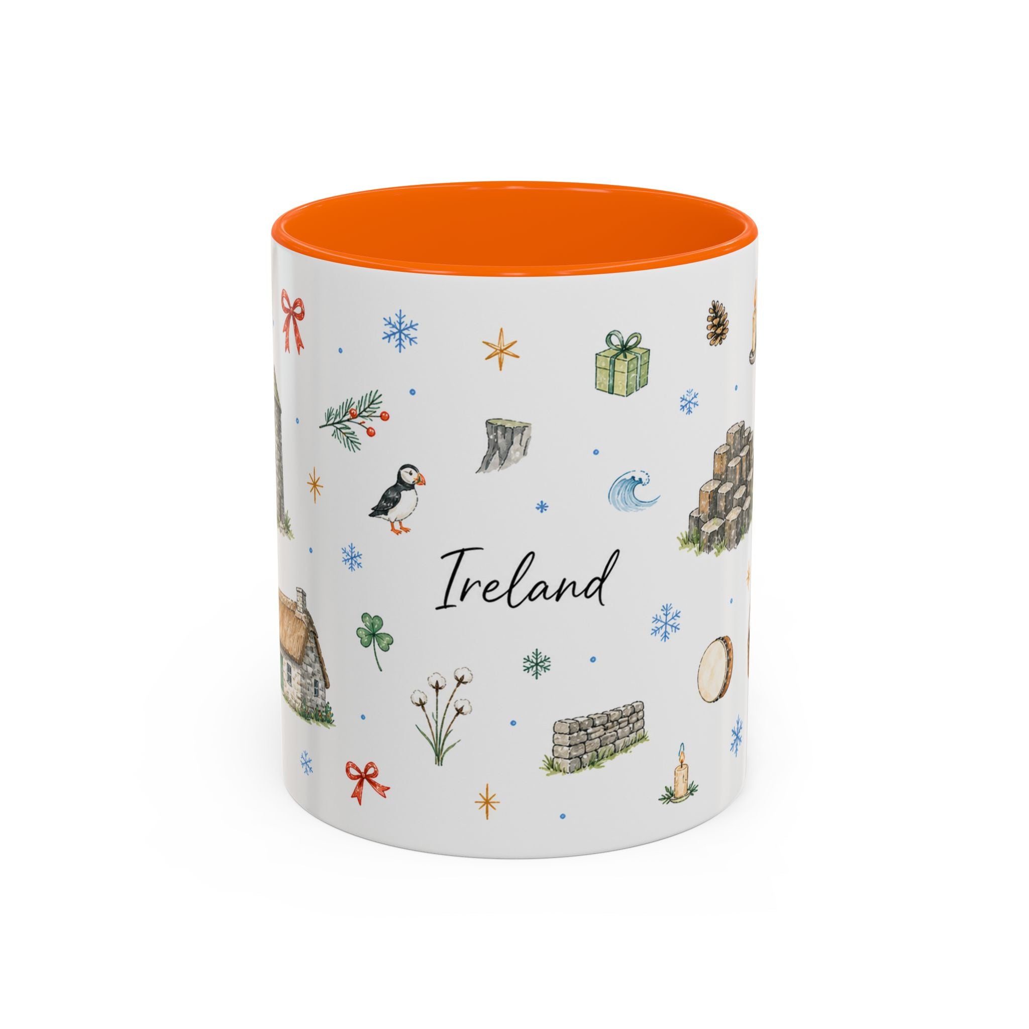 Ireland Christmas Mug | Watercolor Travel Souvenir | Holiday Gift | Accent Ceramic Coffee Cup 11oz 15oz