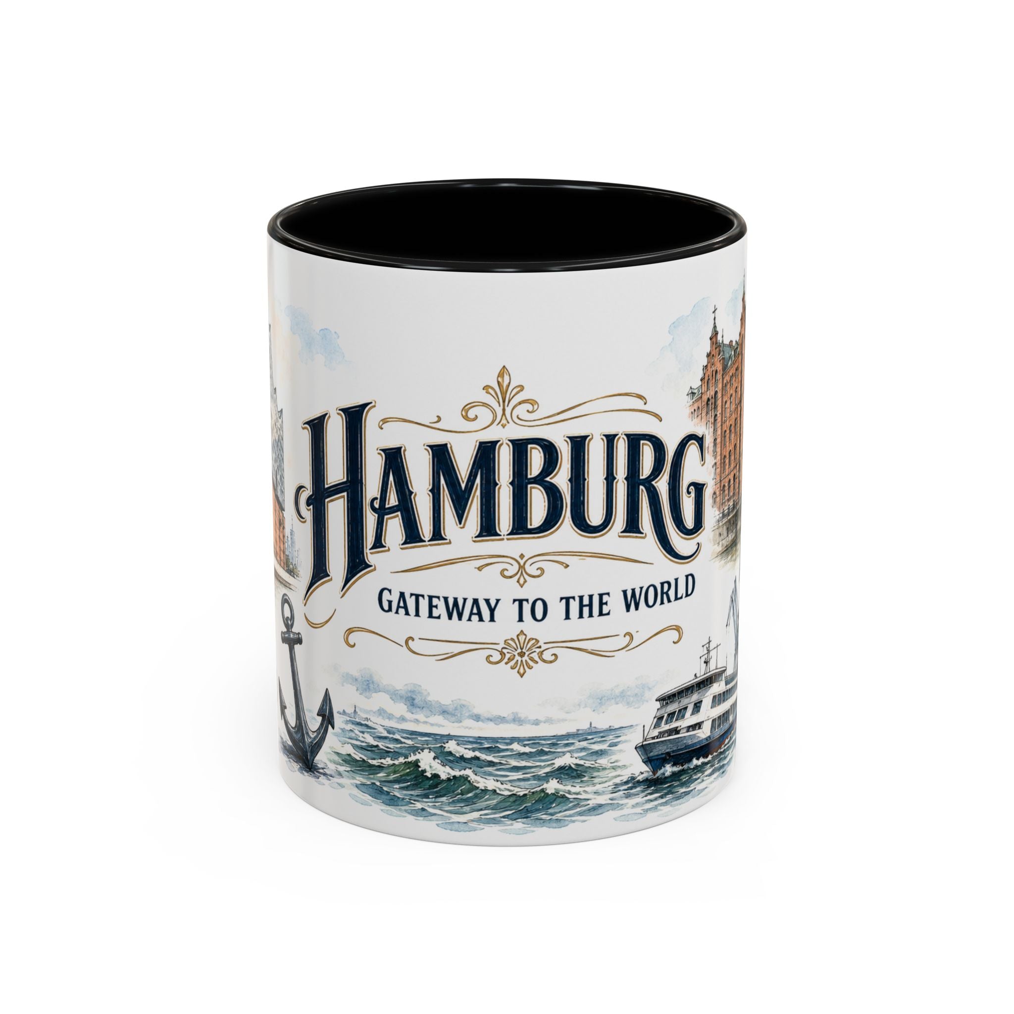 Hamburg Coffee Mug | Germany Travel Souvenir | Vintage Illustrated City Gift | 11 oz 15 oz Accent Mug