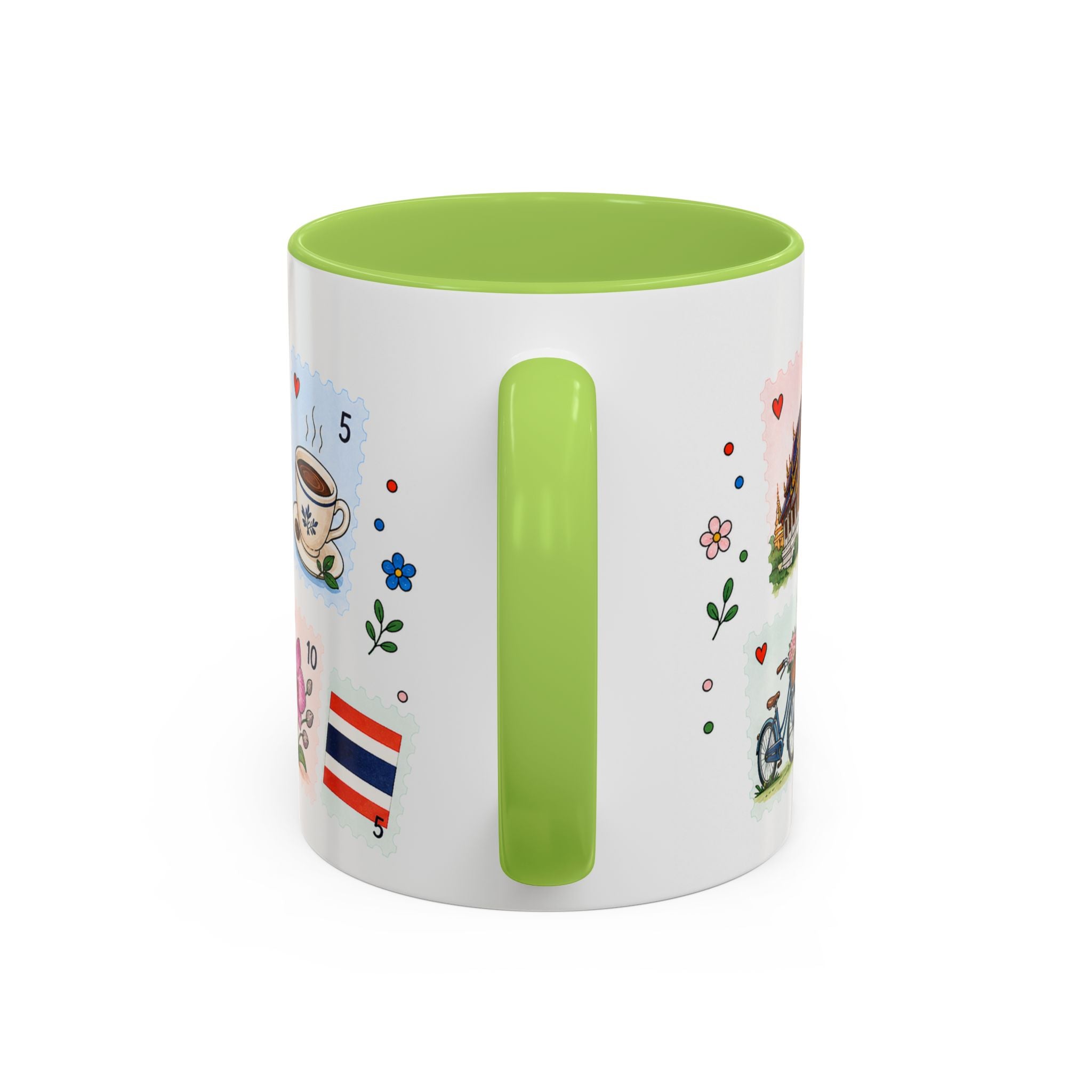 Chiang Mai Coffee Mug | Postage Stamp Collage Mug | Travel Souvenir Accent Cup 11oz 15oz