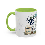 Retirement Plan Coffee And Adventures Mug | Travel Retirement Gift | Accent Color Ceramic 11oz 15oz