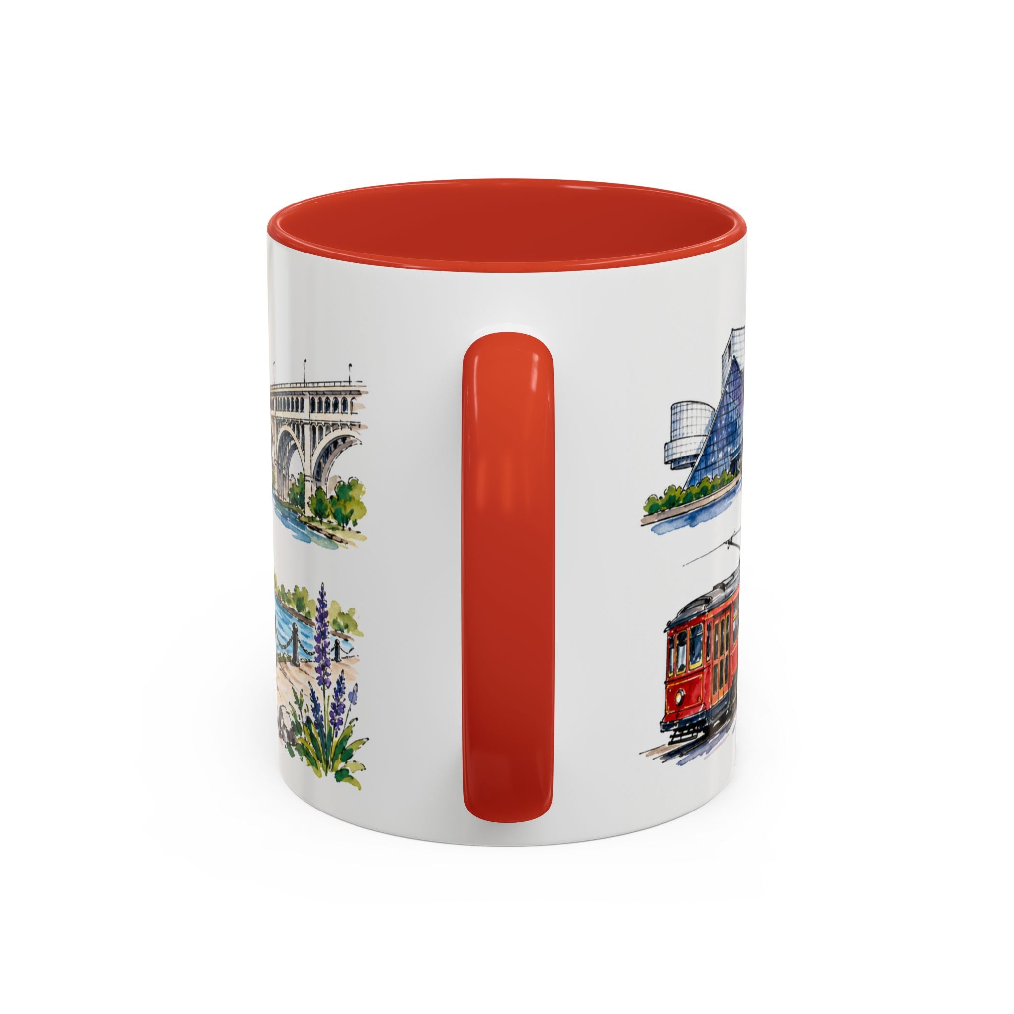Cleveland Illustrated Travel Mug | City Souvenir Accent Coffee Mug | 11oz 15oz Ceramic Cup