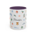 Philadelphia Christmas Mug | Watercolor Travel Souvenir | Holiday Gift | Accent Ceramic Coffee Cup 11oz 15oz