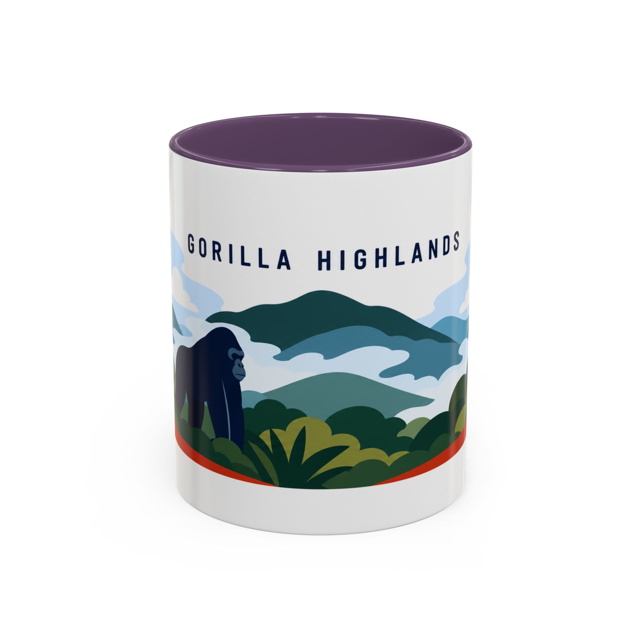 Gorilla Highlands Coffee Mug | Travel Destination Souvenir Gift | Accent Color Ceramic 11oz 15oz
