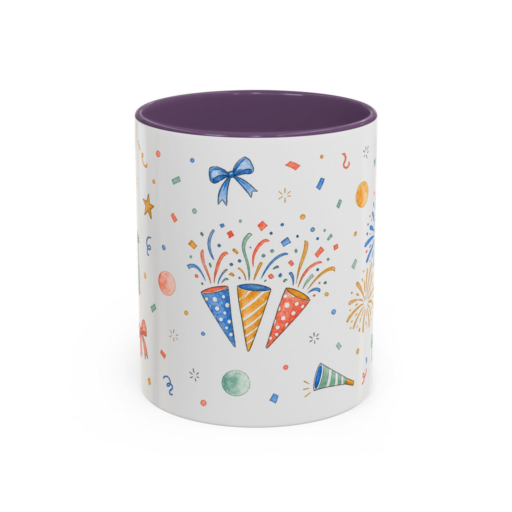 New Year Confetti Mug | Party Popper Watercolor Celebration Gift | Accent Cup 11oz 15oz