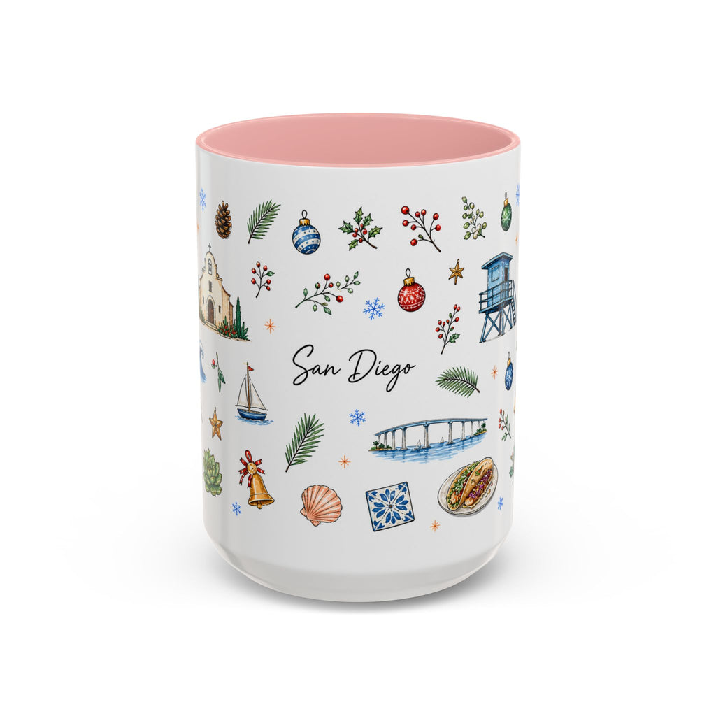San Diego Christmas Mug | Watercolor City Souvenir, Holiday Travel Gift (11oz/15oz)