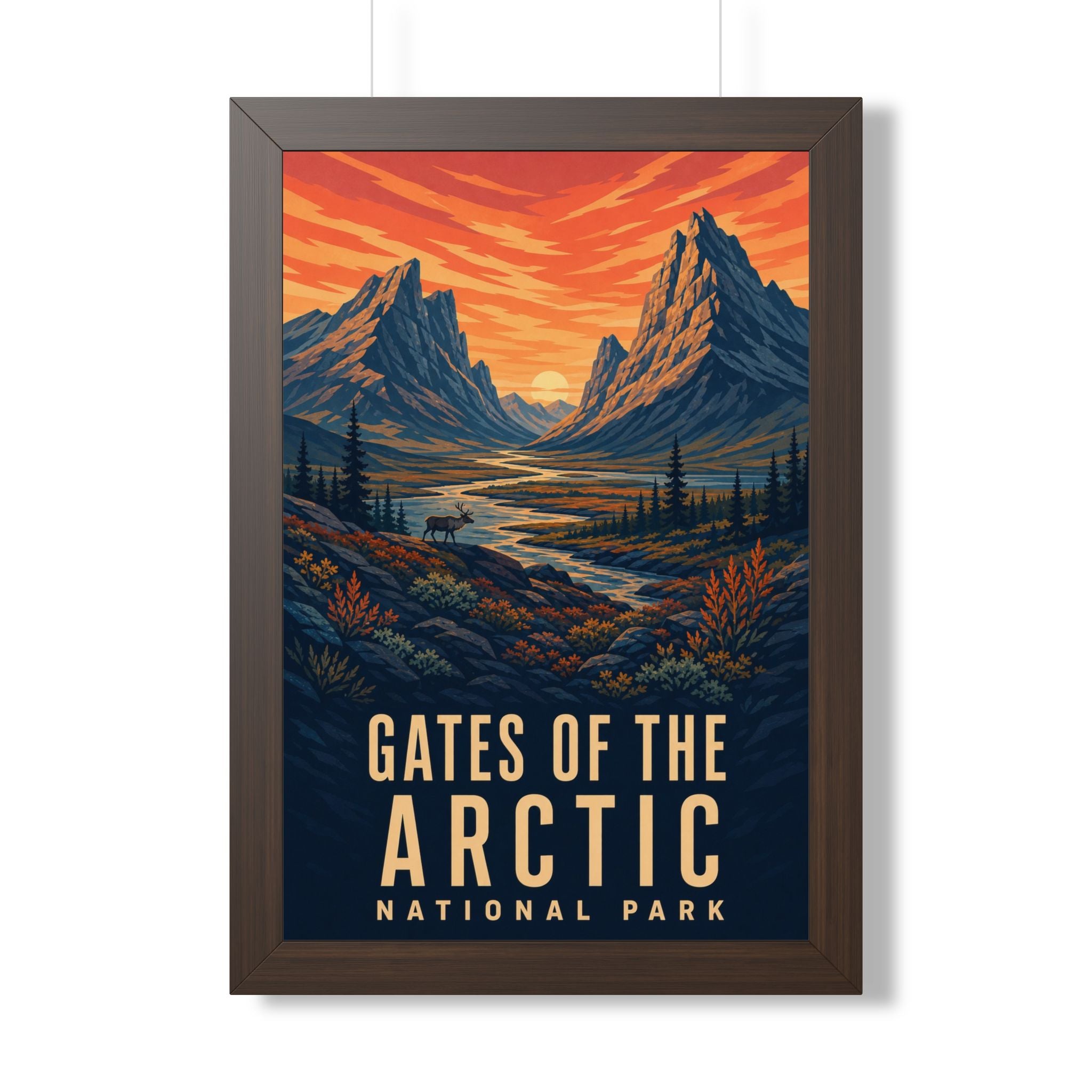 Gates of the Arctic National Park Framed Poster | Vintage Travel Wall Art | Black Walnut White Frame | 16x24 20x30