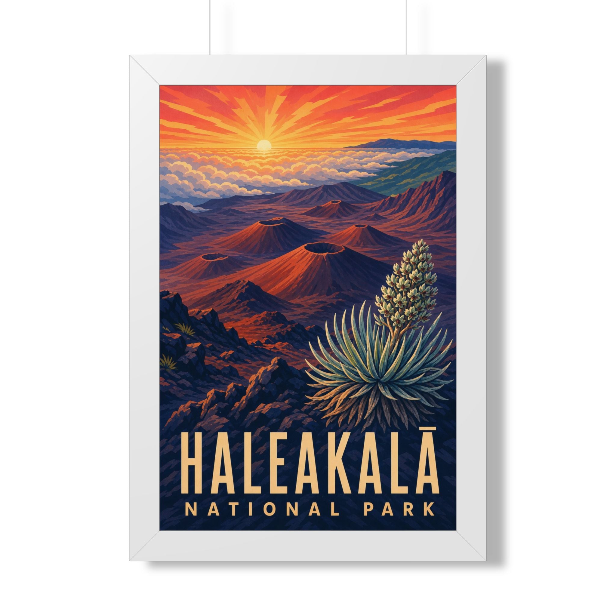 Haleakala National Park Framed Poster | Vintage Travel Wall Art | Black Walnut White Frame | 16x24 20x30