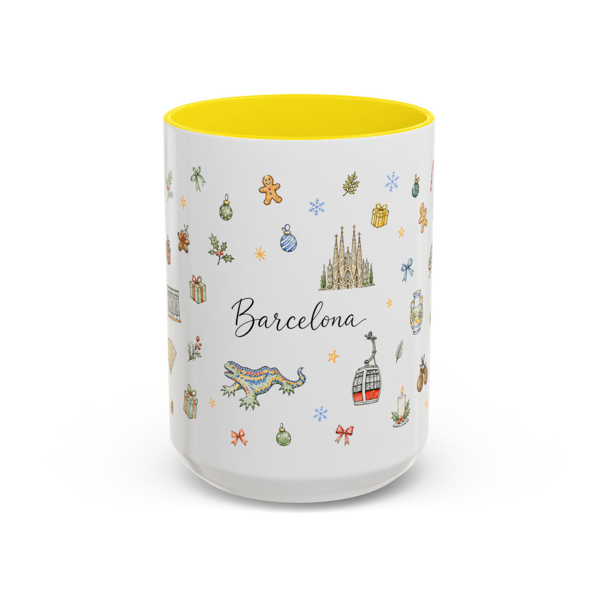 Barcelona Christmas Mug | Watercolor City Souvenir, Ceramic Coffee Cup (11oz/15oz)