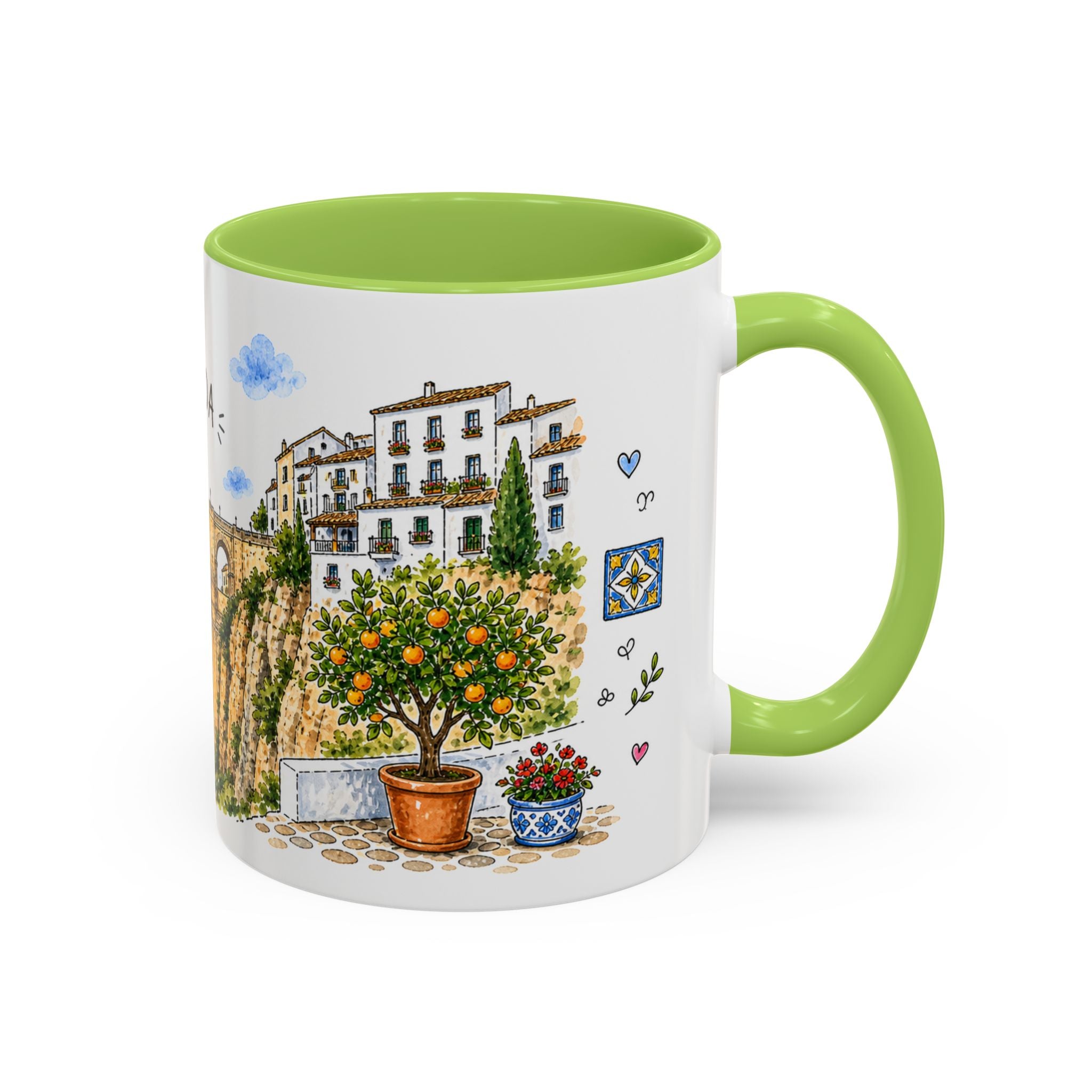 Ronda Illustrated Travel Mug | Spain Souvenir Accent Coffee Mug | 11oz 15oz Ceramic Cup