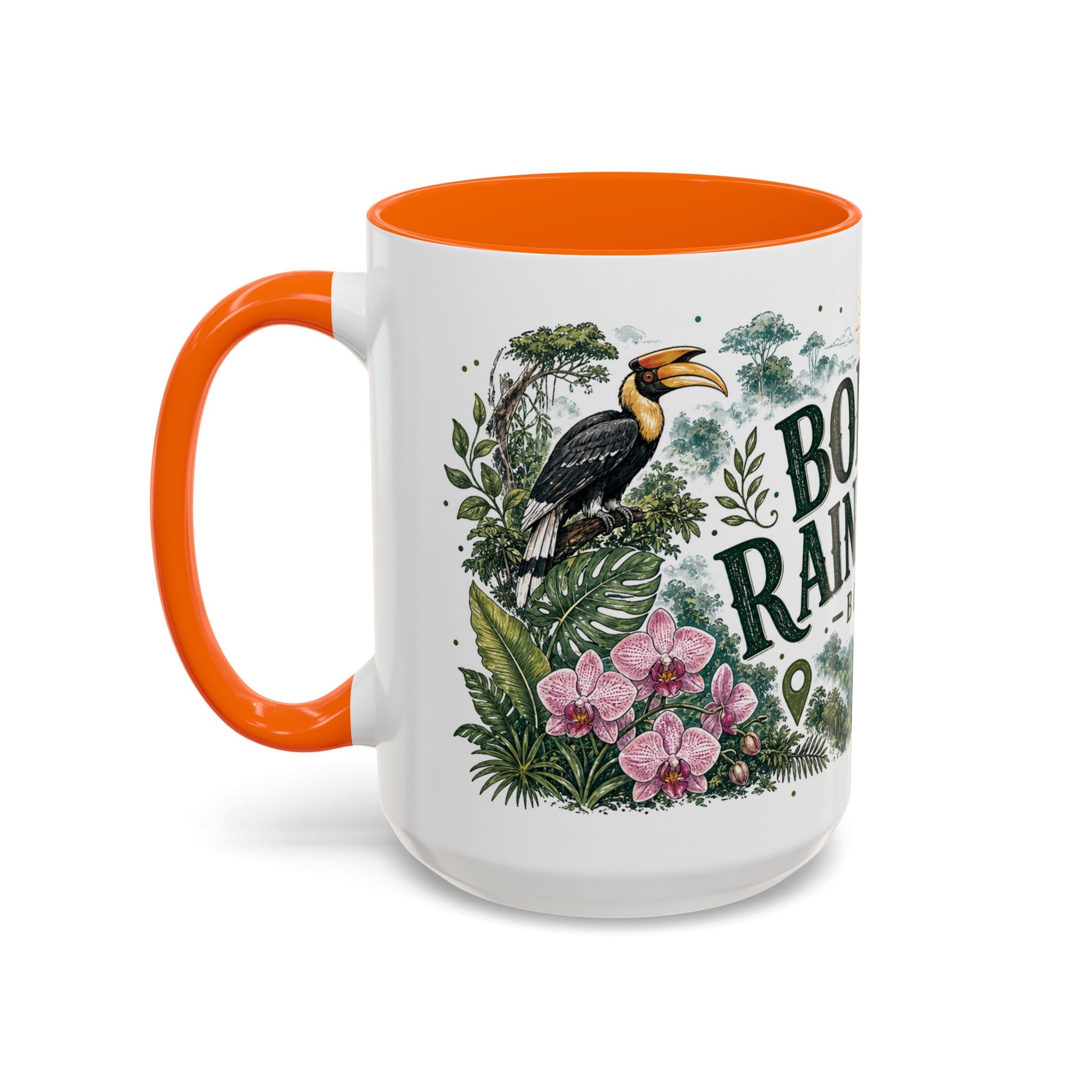 Borneo Rainforest Coffee Mug | Travel Destination Souvenir Gift | Accent Color Ceramic 11oz 15oz