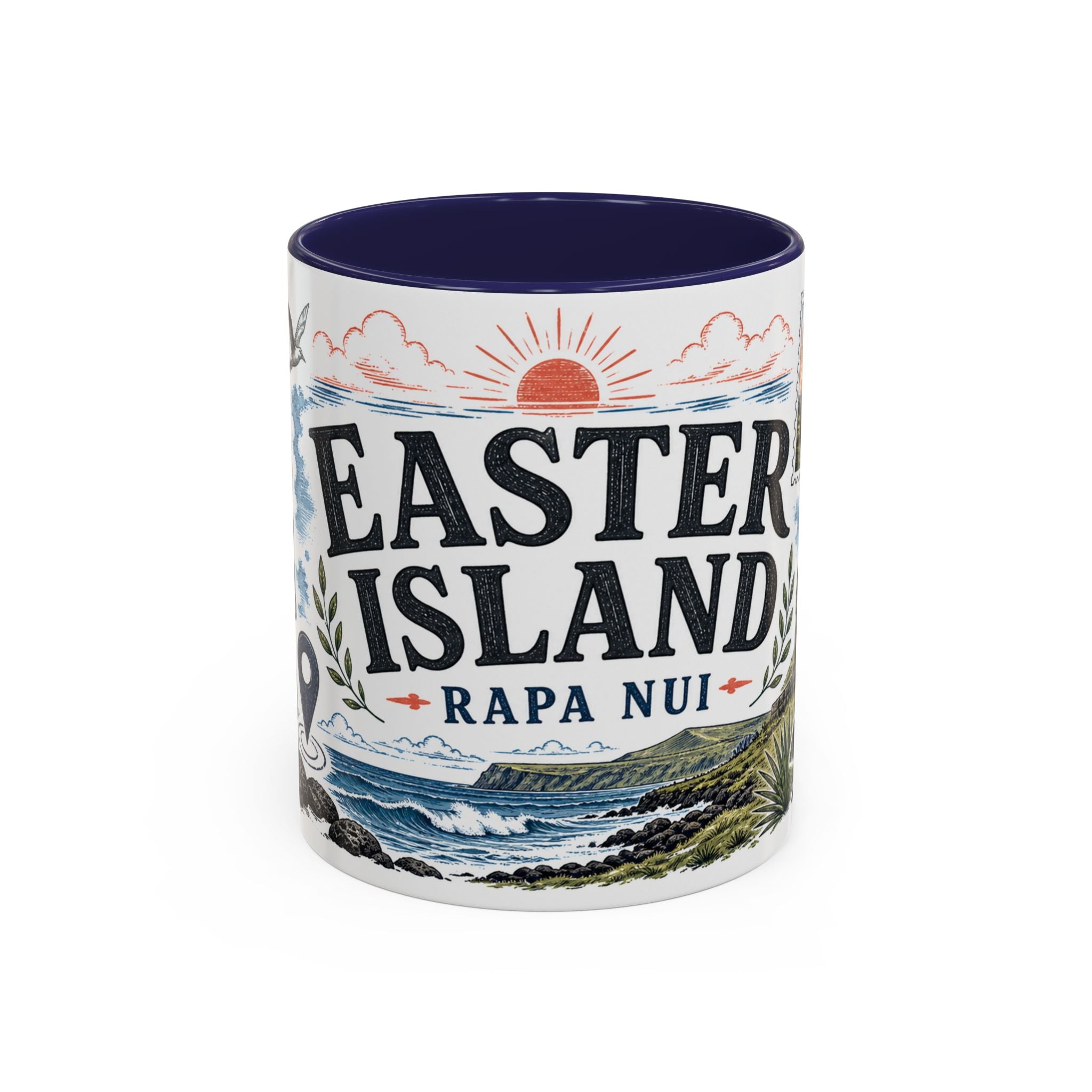 Easter Island Coffee Mug | Travel Destination Souvenir Gift | Accent Color Ceramic 11oz 15oz