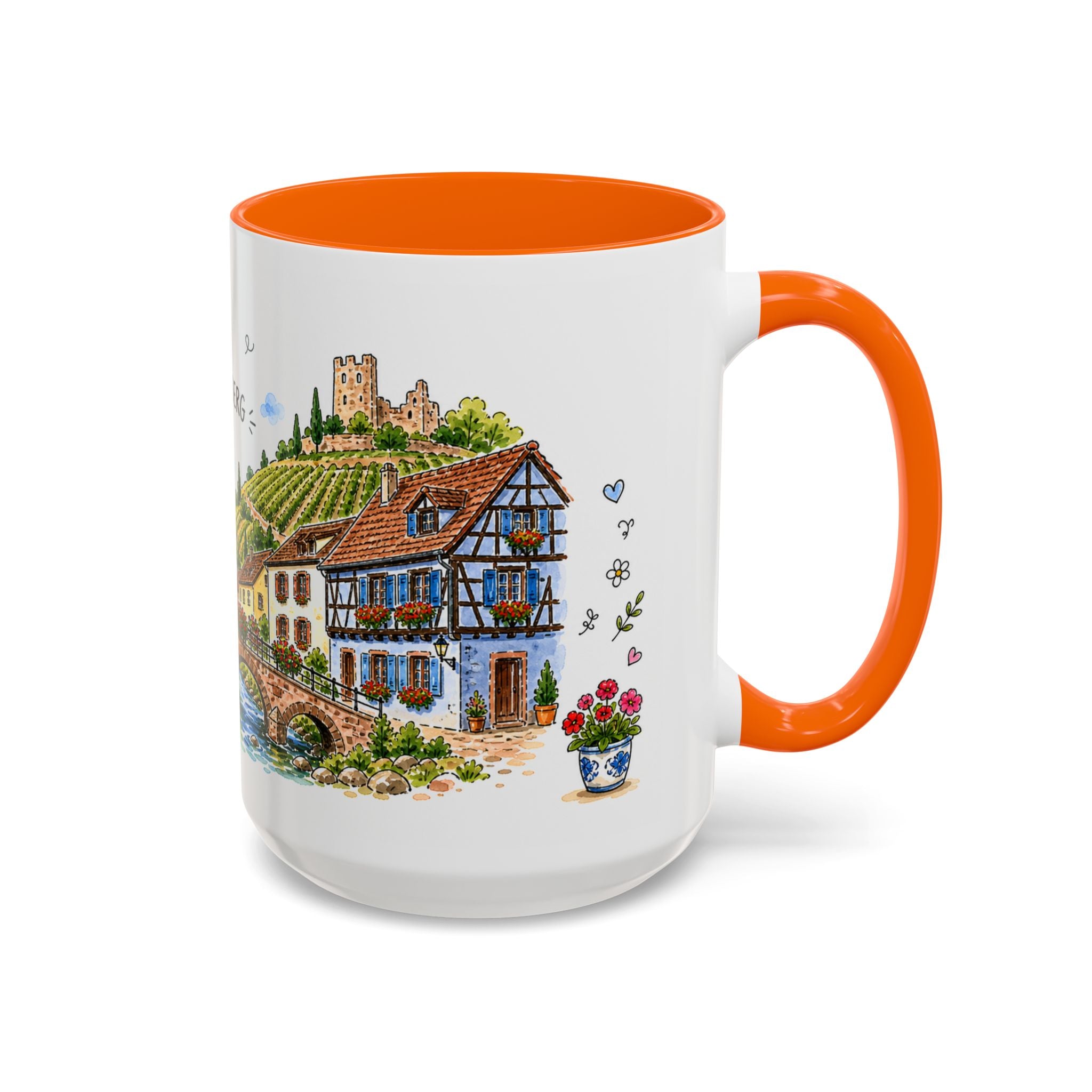 Kaysersberg Illustrated Travel Mug | France Souvenir Accent Coffee Mug | 11oz 15oz Ceramic Cup