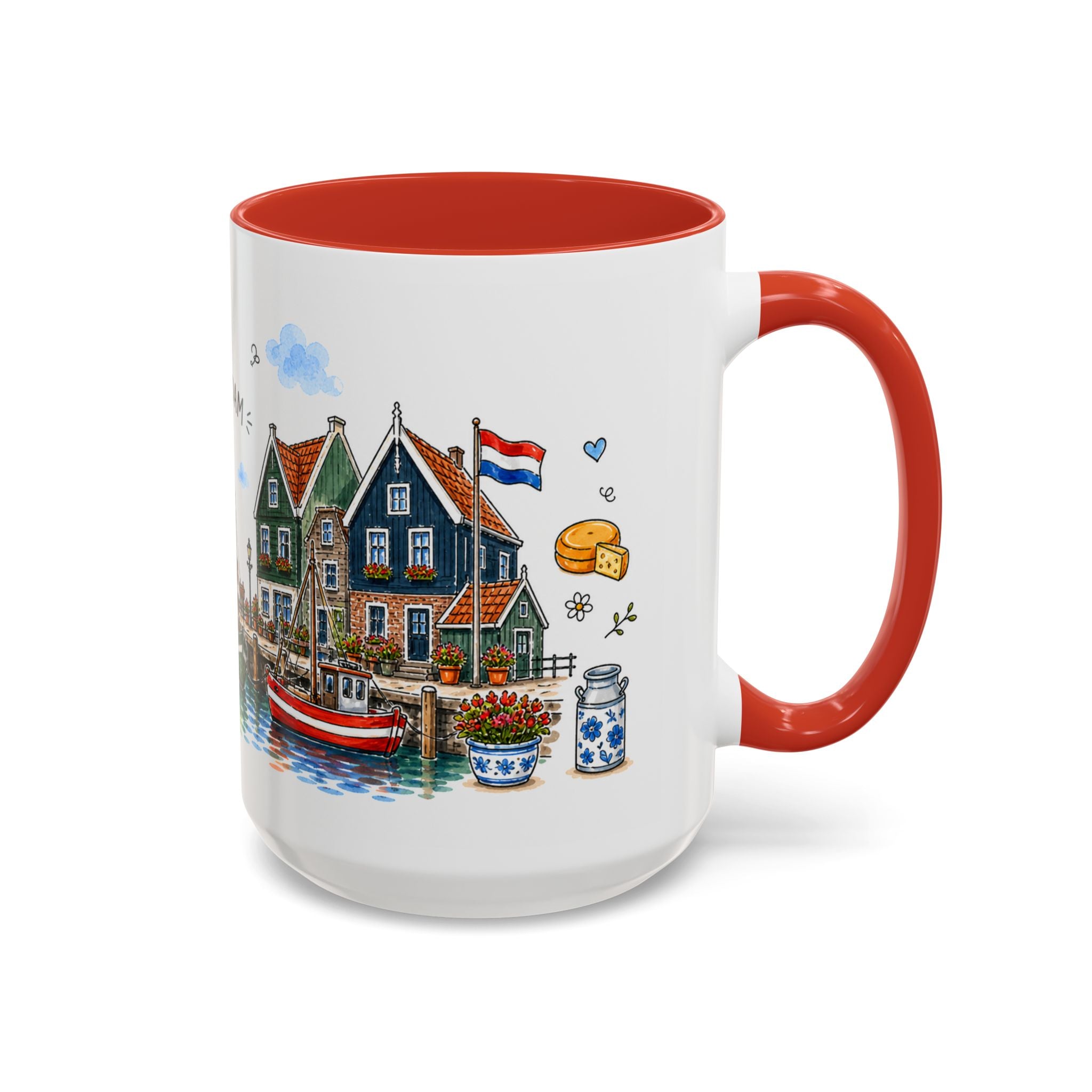 Volendam Illustrated Travel Mug | Netherlands Souvenir Accent Coffee Mug | 11oz 15oz Ceramic Cup