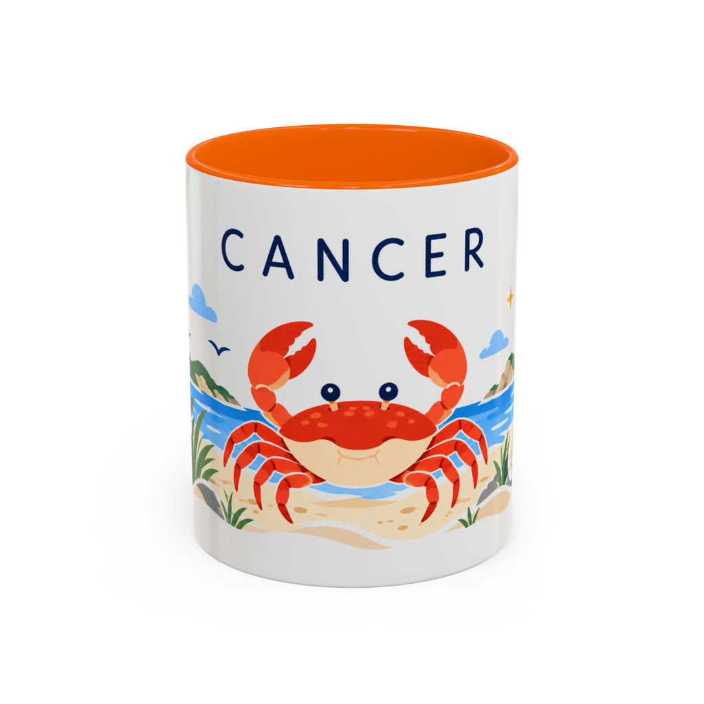 Cancer Zodiac Coffee Mug | Crab and Coastal Design | Astrology Birthday Gift | 11 oz 15 oz Ceramic Accent Mug