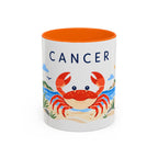 Cancer Zodiac Coffee Mug | Crab and Coastal Design | Astrology Birthday Gift | 11 oz 15 oz Ceramic Accent Mug