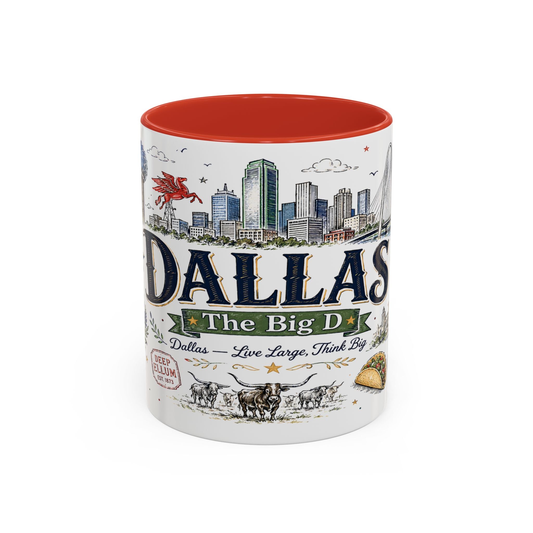 Dallas Coffee Mug | Texas Souvenir City Gift | Accent Color Ceramic 11oz 15oz